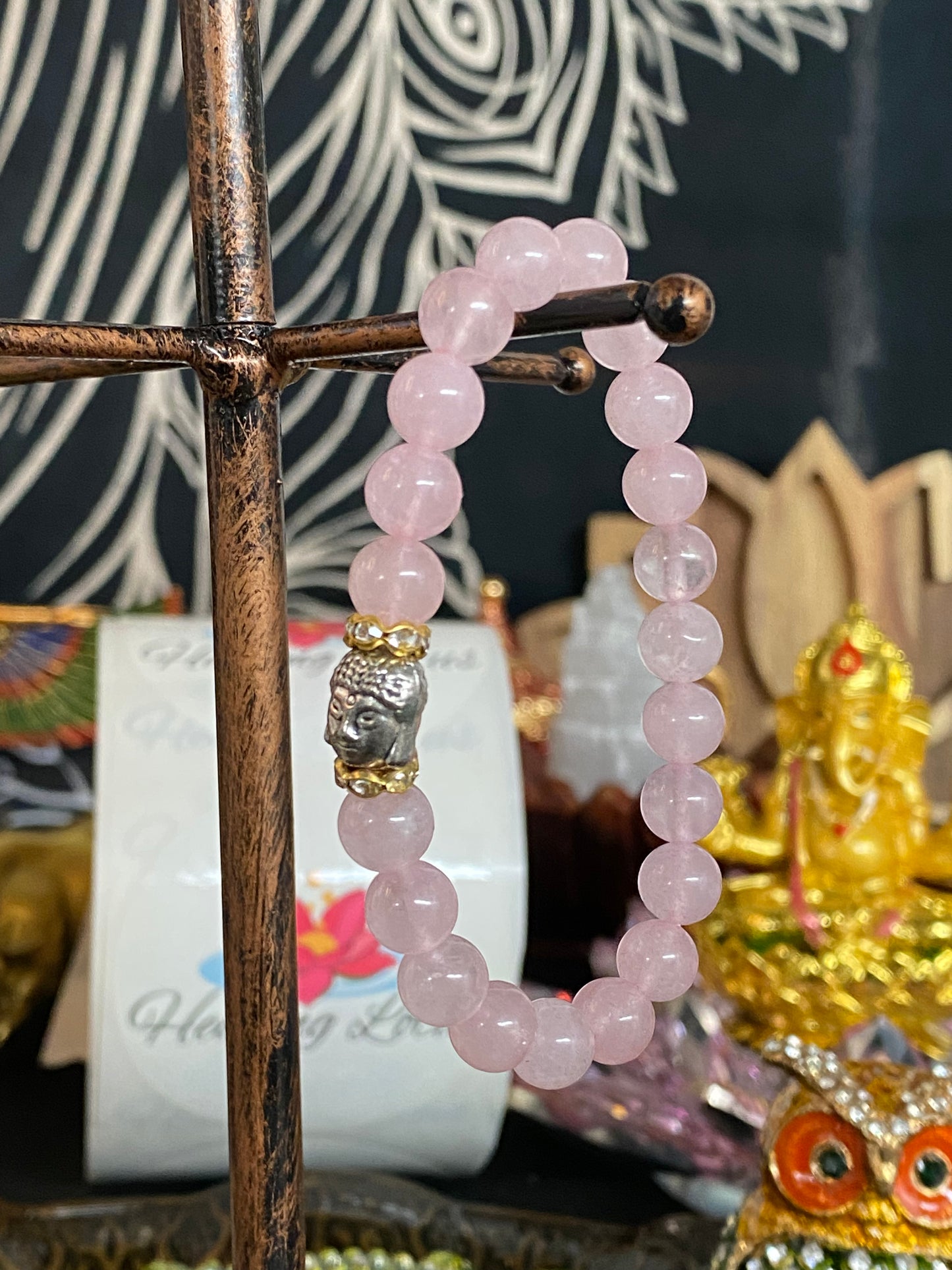 Rose Quartz Gemstone Bracelet with Buddha Charm