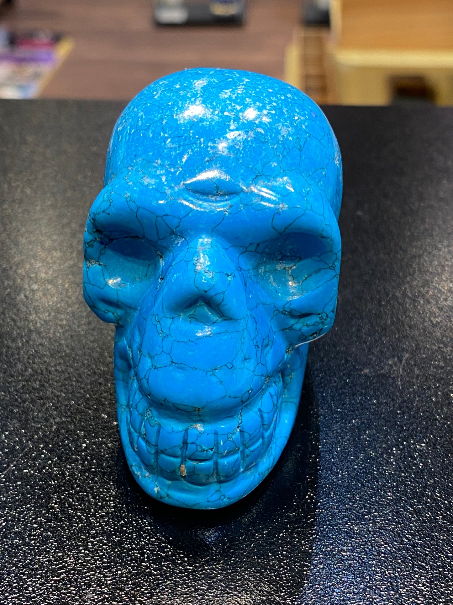 Polished Natural Hand Carved Blue Howlite Skull