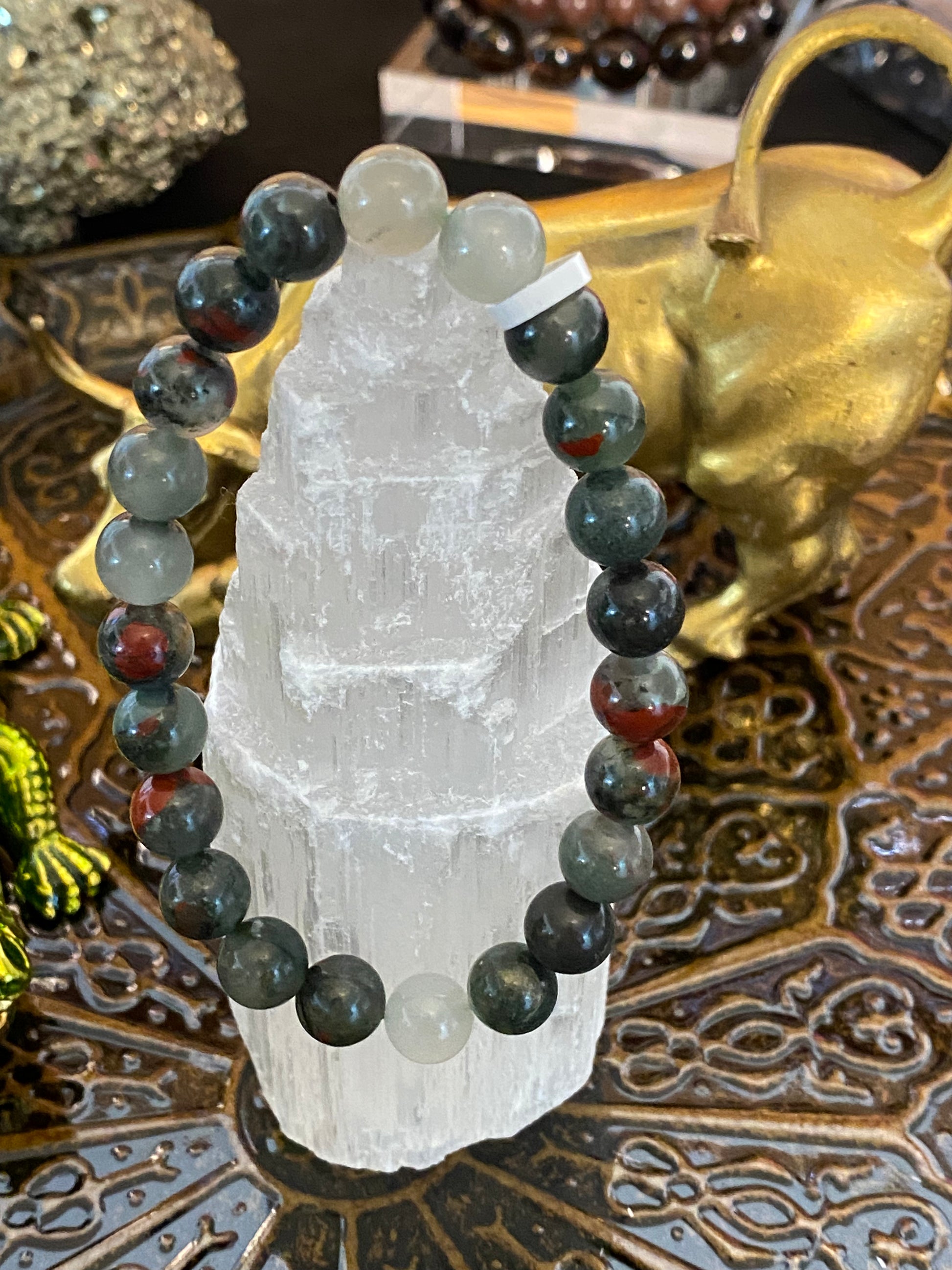 African Bloodstone Beaded String Bracelet - Healing Lotus Shop