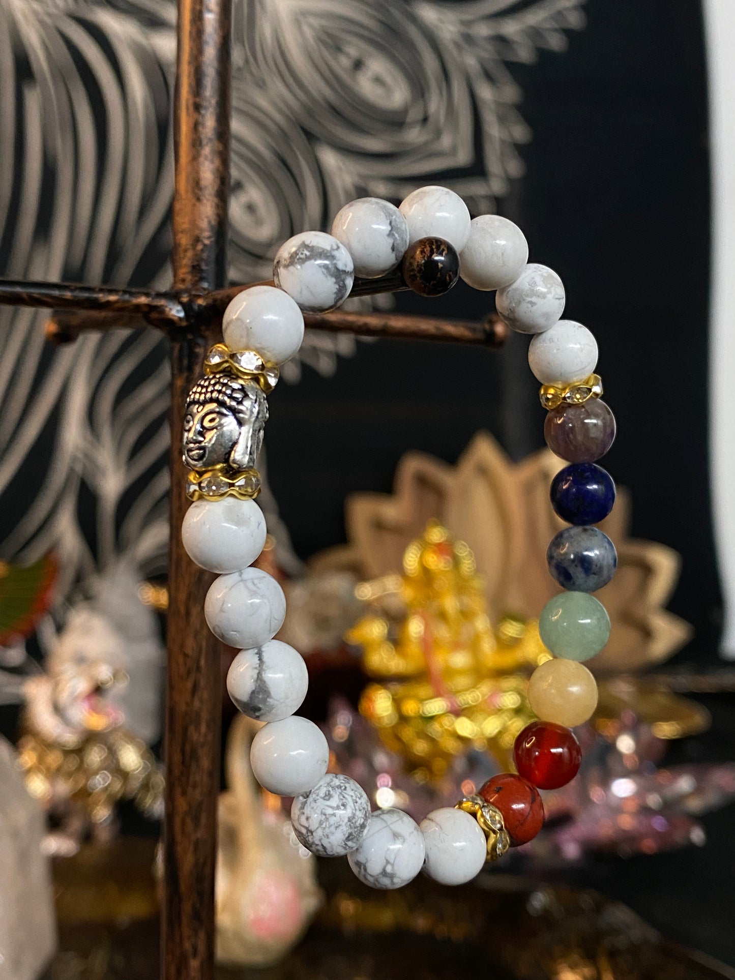 Howlite Chakra Gemstone Bracelet with Buddha Charm