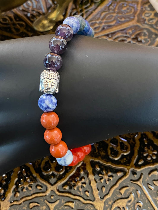 Chakra colors with Buddha charm beaded String Bracelet