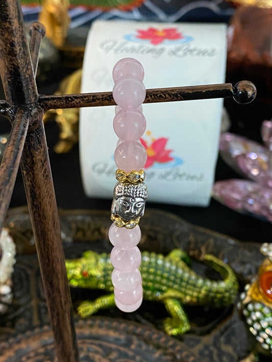 Rose Quartz Gemstone Bracelet with Buddha Charm