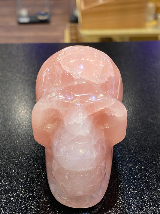 Polished Natural Hand Carved Rose Quartz Skull