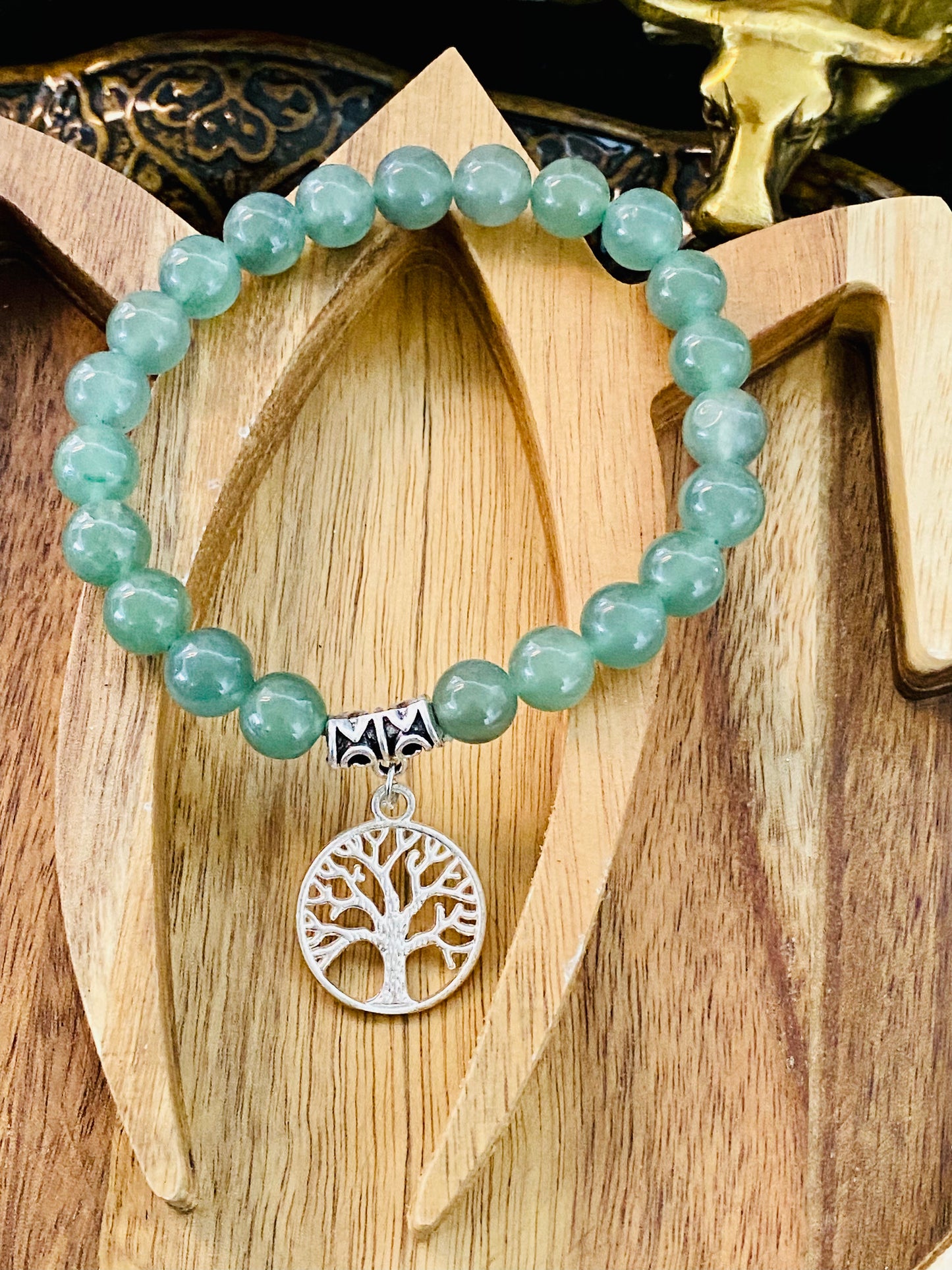 Green Aventurine Gemstone Bracelet With Tree Of Life Charm