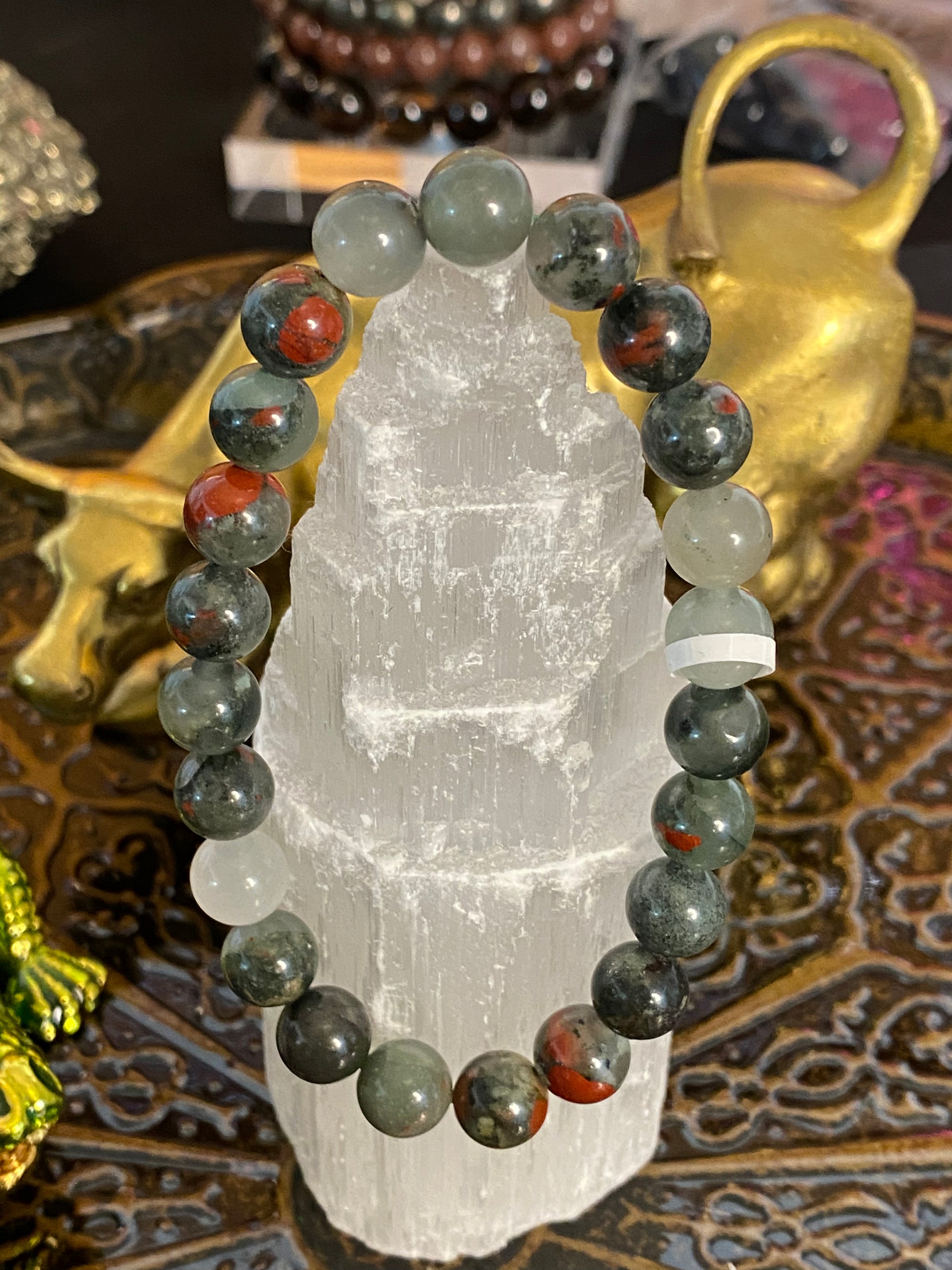 African Bloodstone Beaded String Bracelet - Healing Lotus Shop