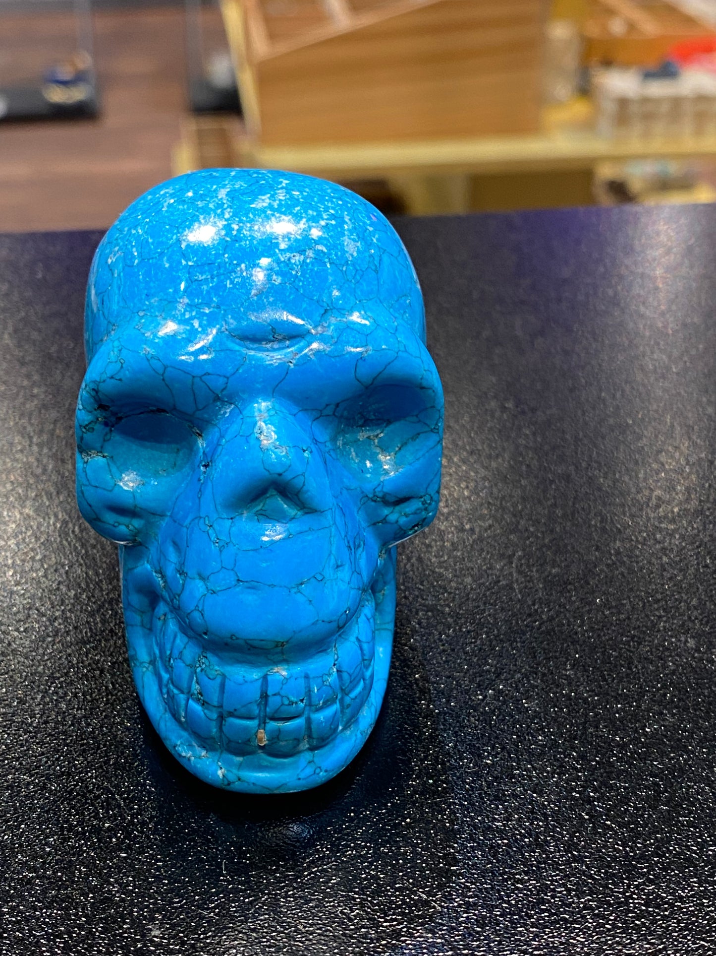 Polished Natural Hand Carved Blue Howlite Skull