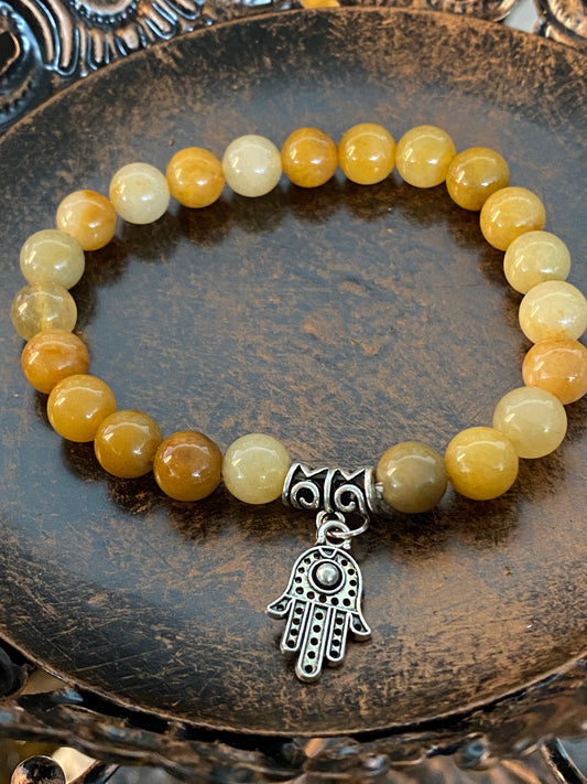 Yellow Aventurine Gemstone Bracelet With Hamsa Charm