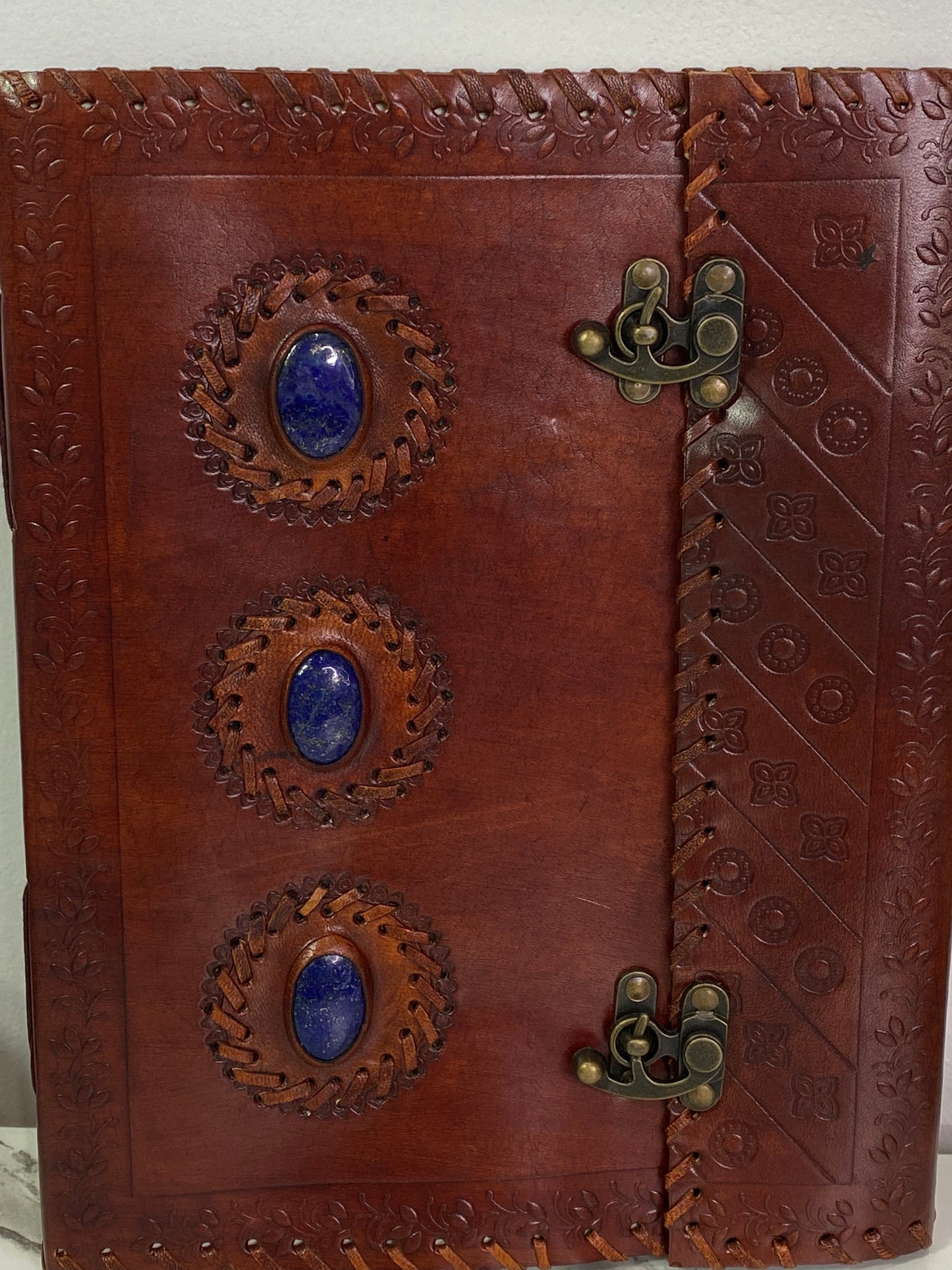 10" x 13" 3 Lapis Stone leather blank book w/ latch - Healing Lotus Shop