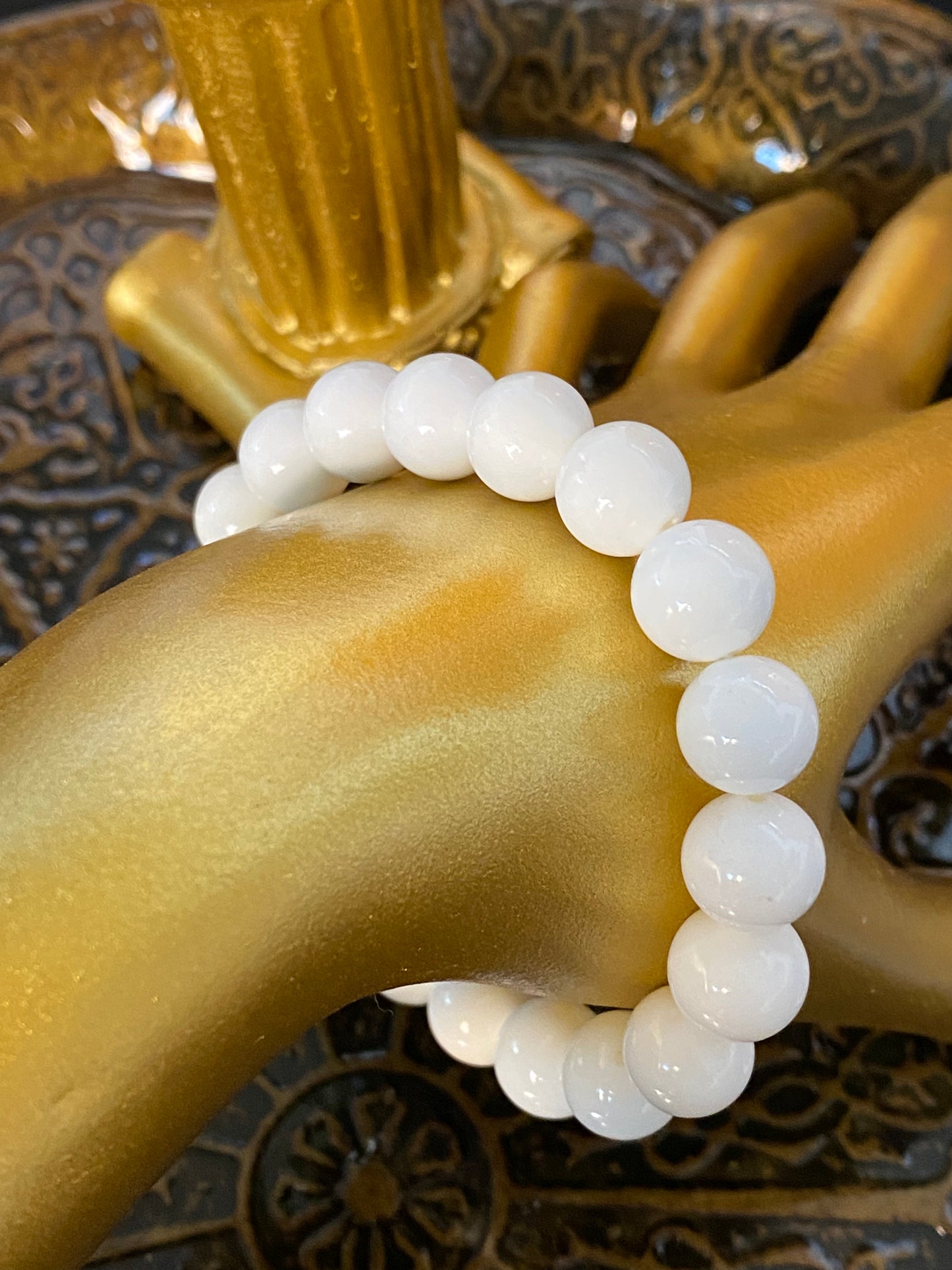 White Jade Beaded String Bracelet 10mm