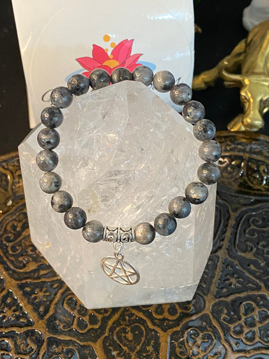 Larvikite Gemstone Bracelet With Pentacle Charm