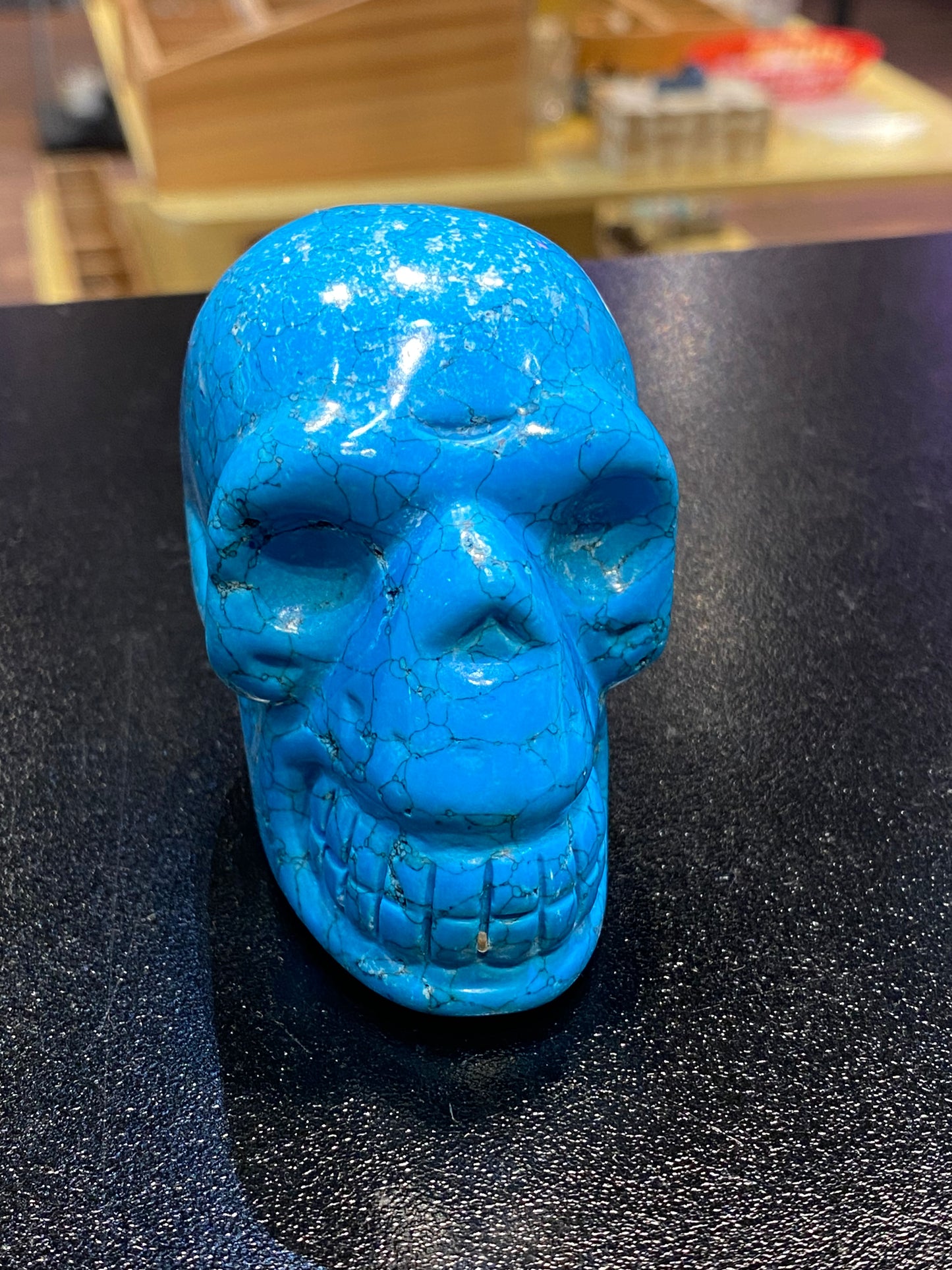 Polished Natural Hand Carved Blue Howlite Skull