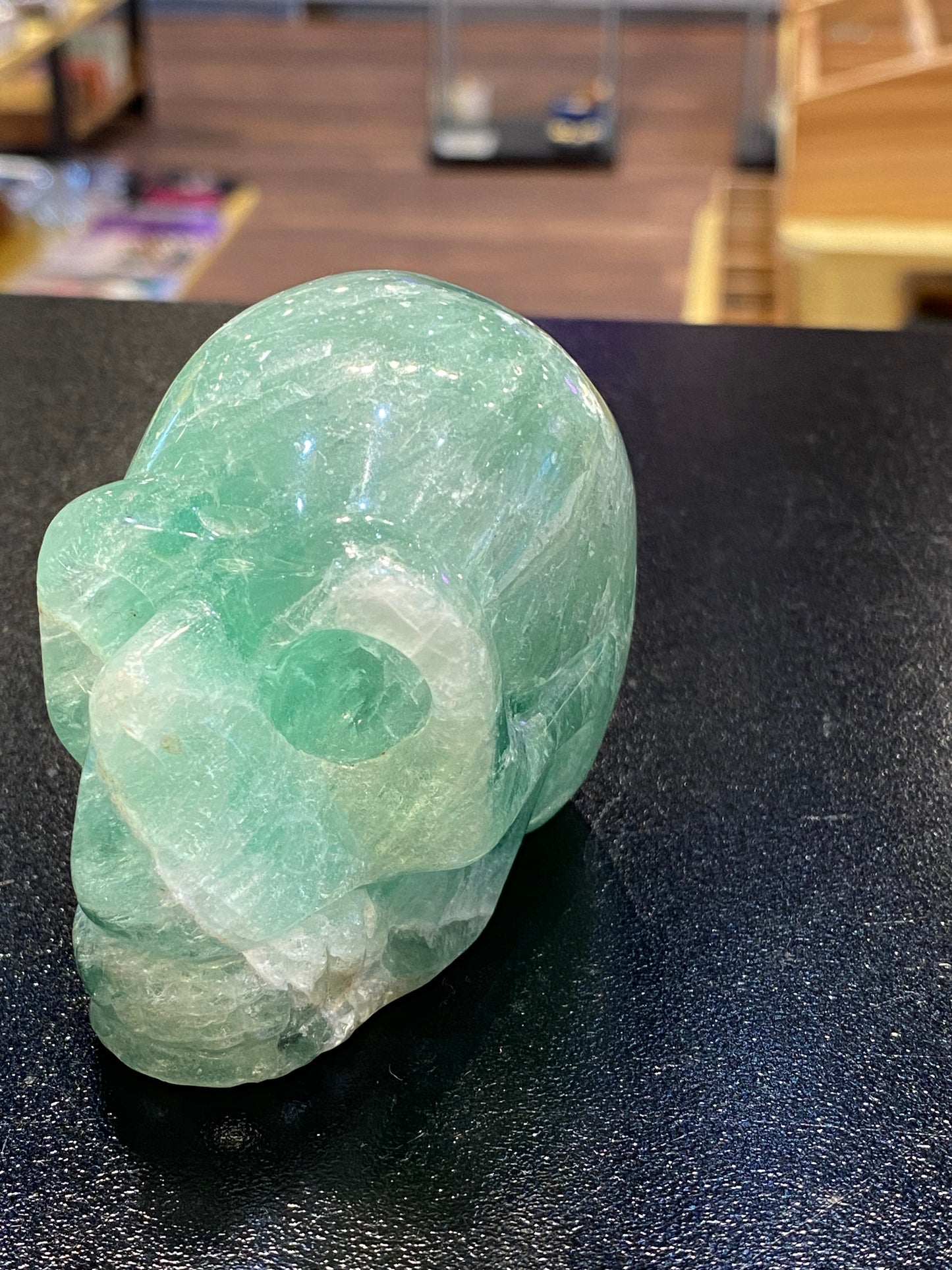 Polished Natural Hand Carved Fluorite Skull Large