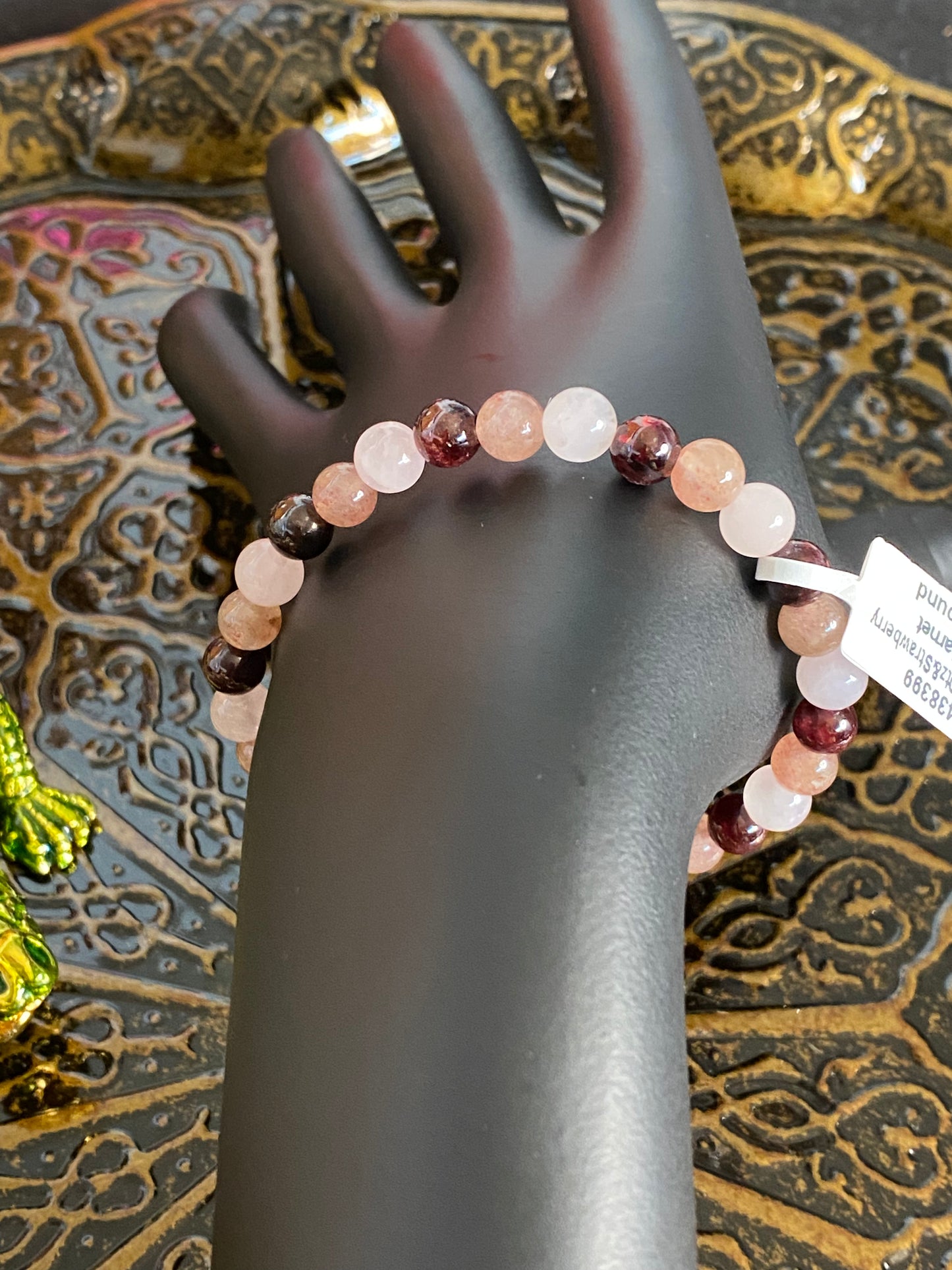 Rose Quartz, Strawberry Quartz and Garnet Beaded String Bracelet