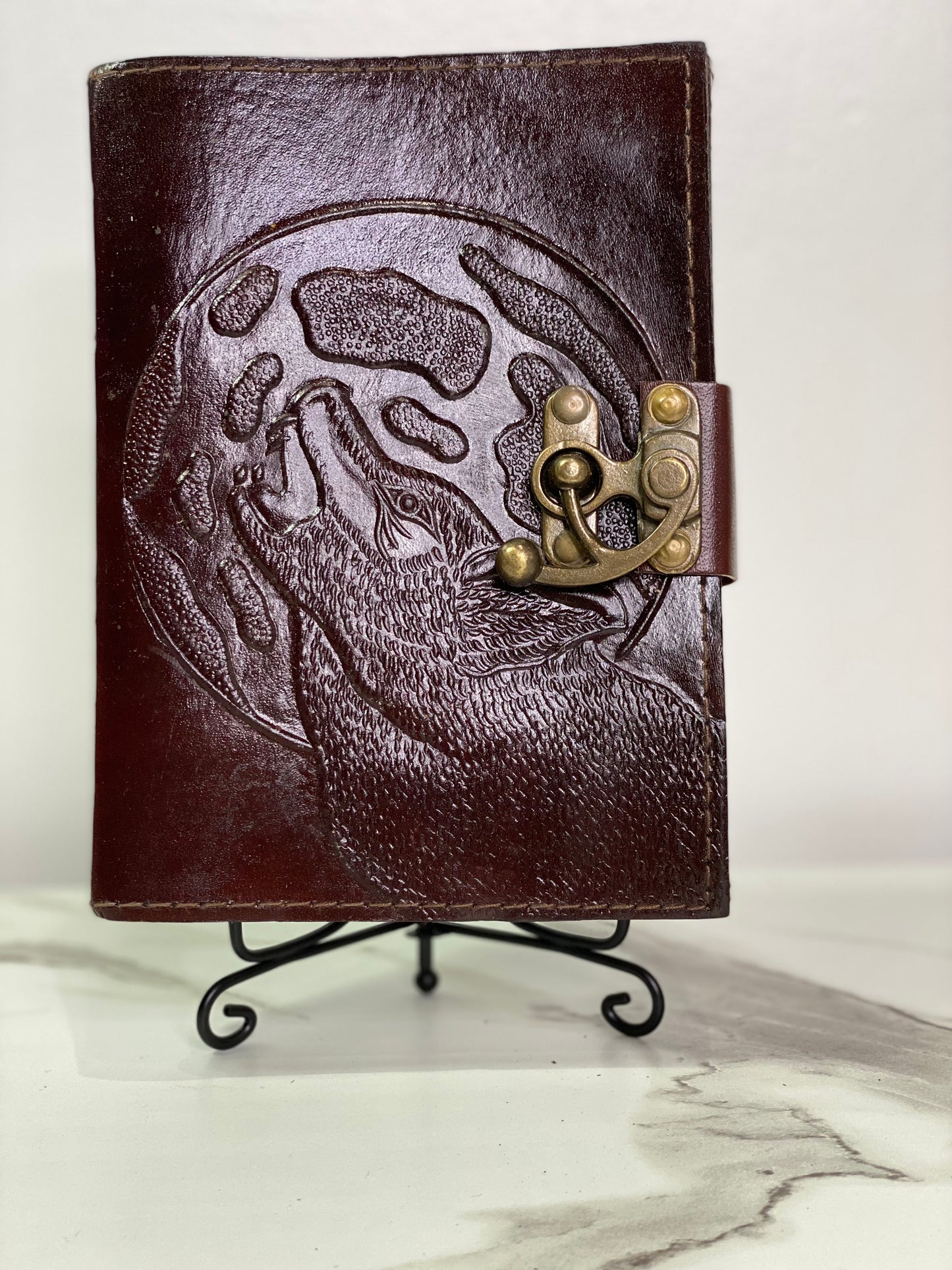 Wolf Moon leather blank book w/ latch