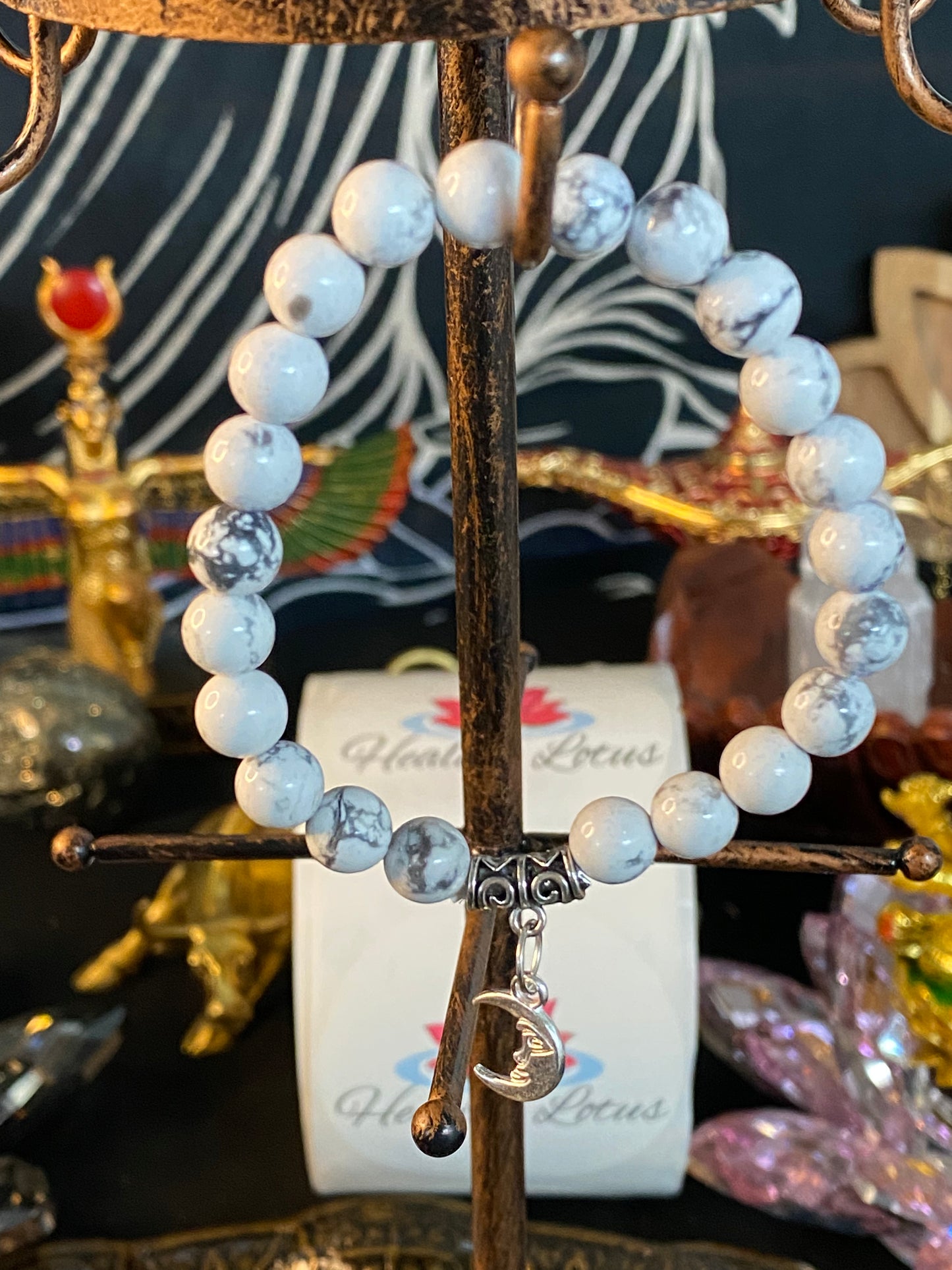 Howlite Gemstone Bracelet With Crescent Moon Charm