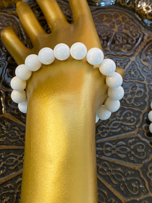 White Jade Beaded String Bracelet 10mm