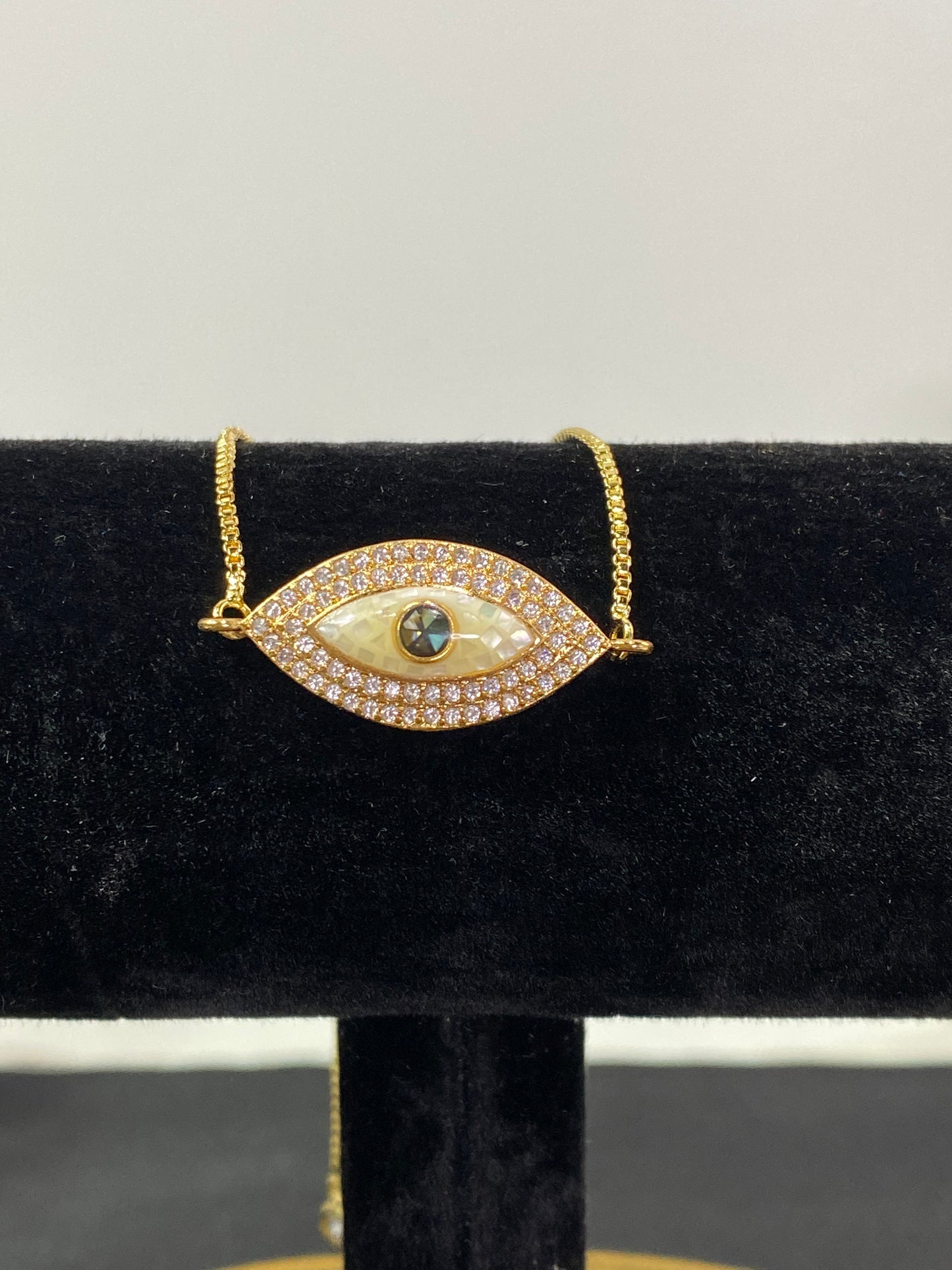 Mother of Pearl Stone Gold Evil Eye Dainty Bracelet