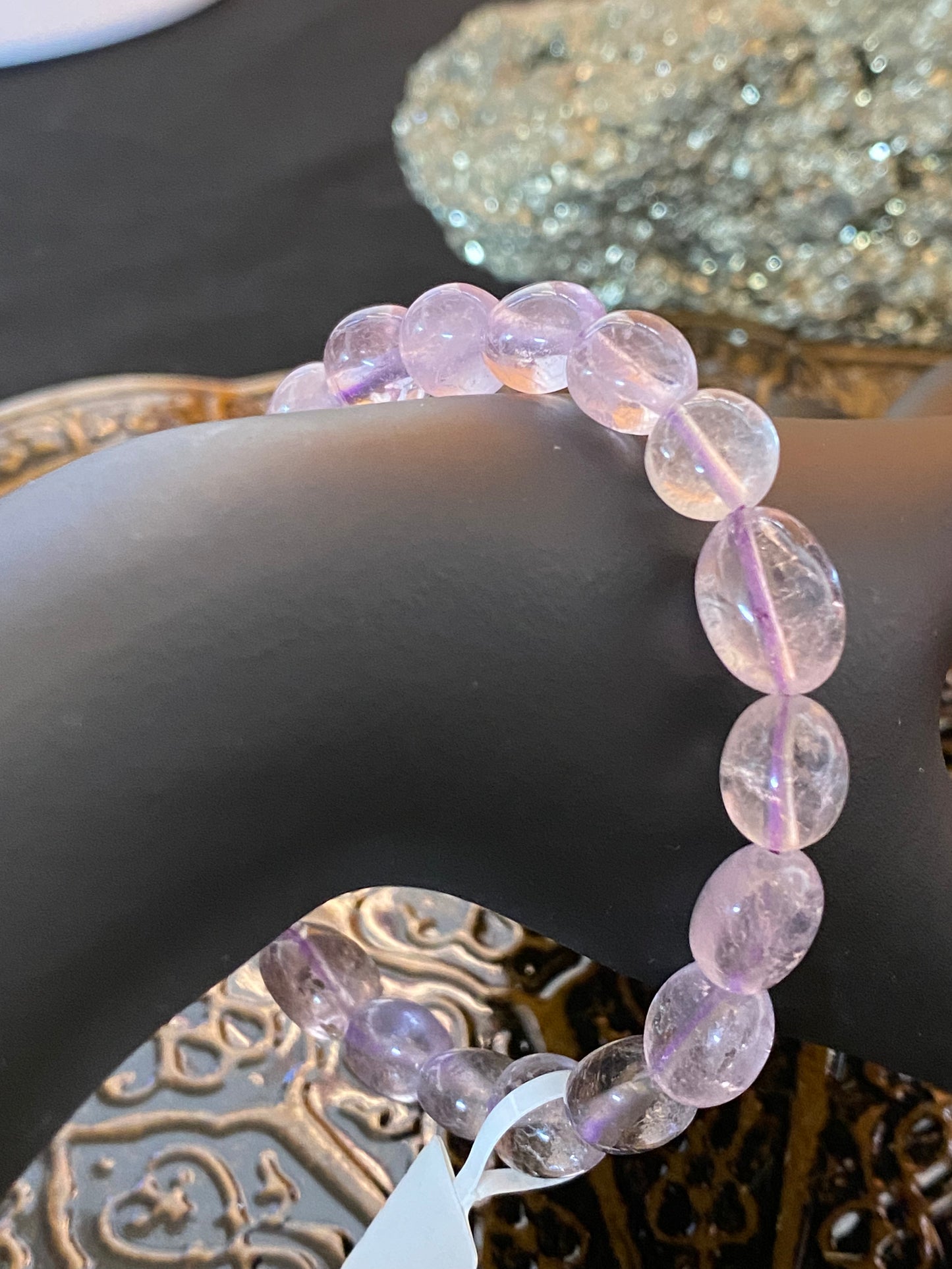 Amethyst Light Oval Nugget Bracelet on display, featuring free-form bead stretch with calming violet hues.