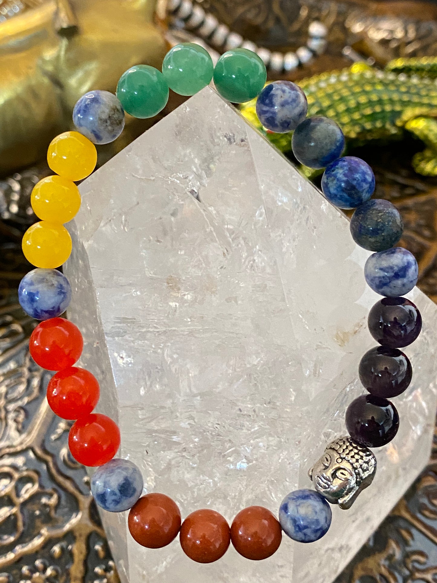 Chakra colors with Buddha charm beaded String Bracelet