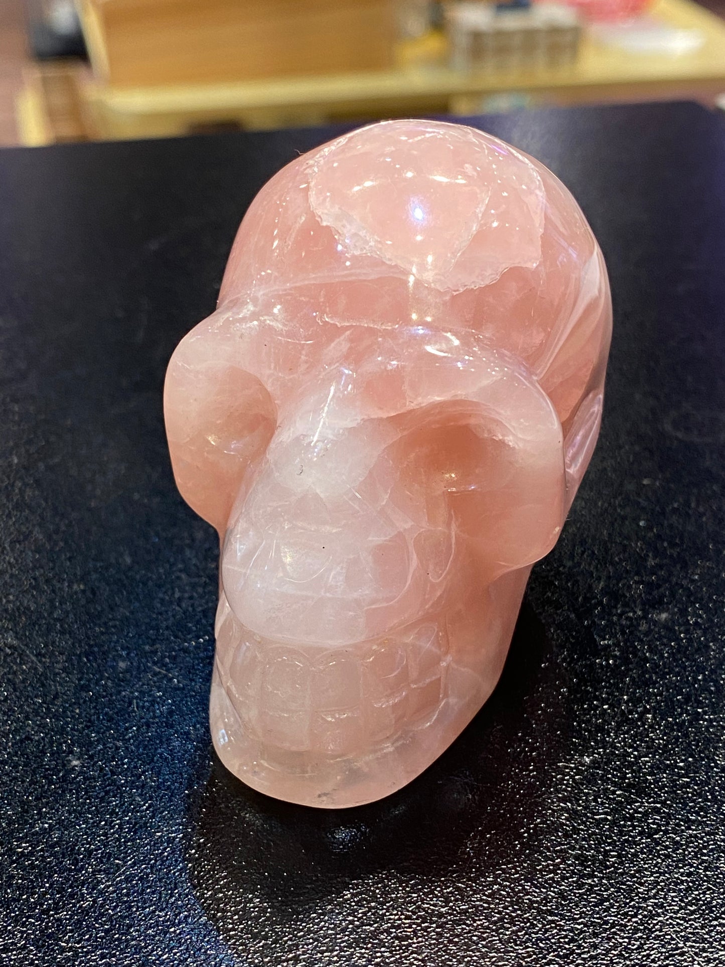 Polished Natural Hand Carved Rose Quartz Skull