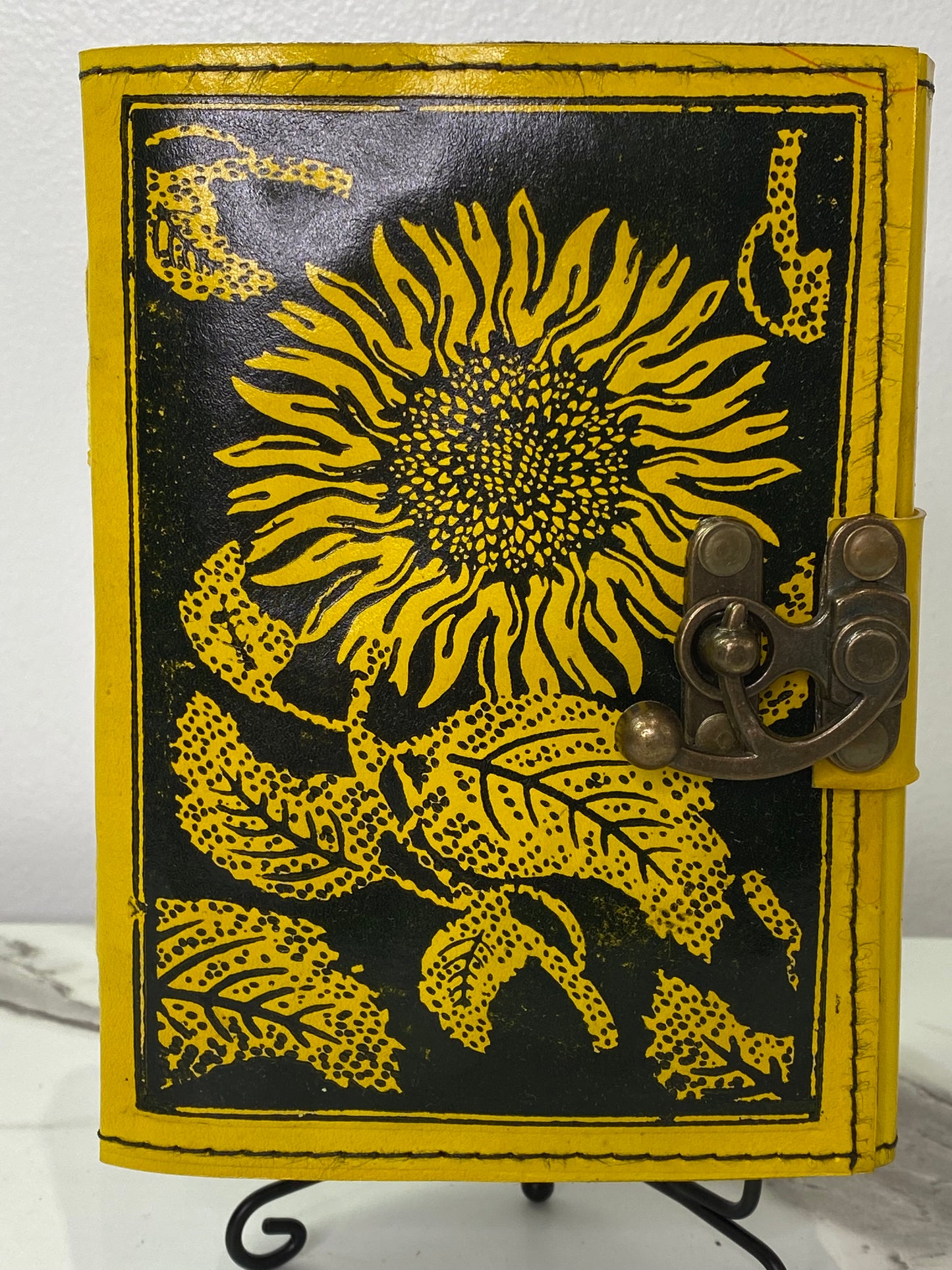 Sunflower leather blank book w/ latch