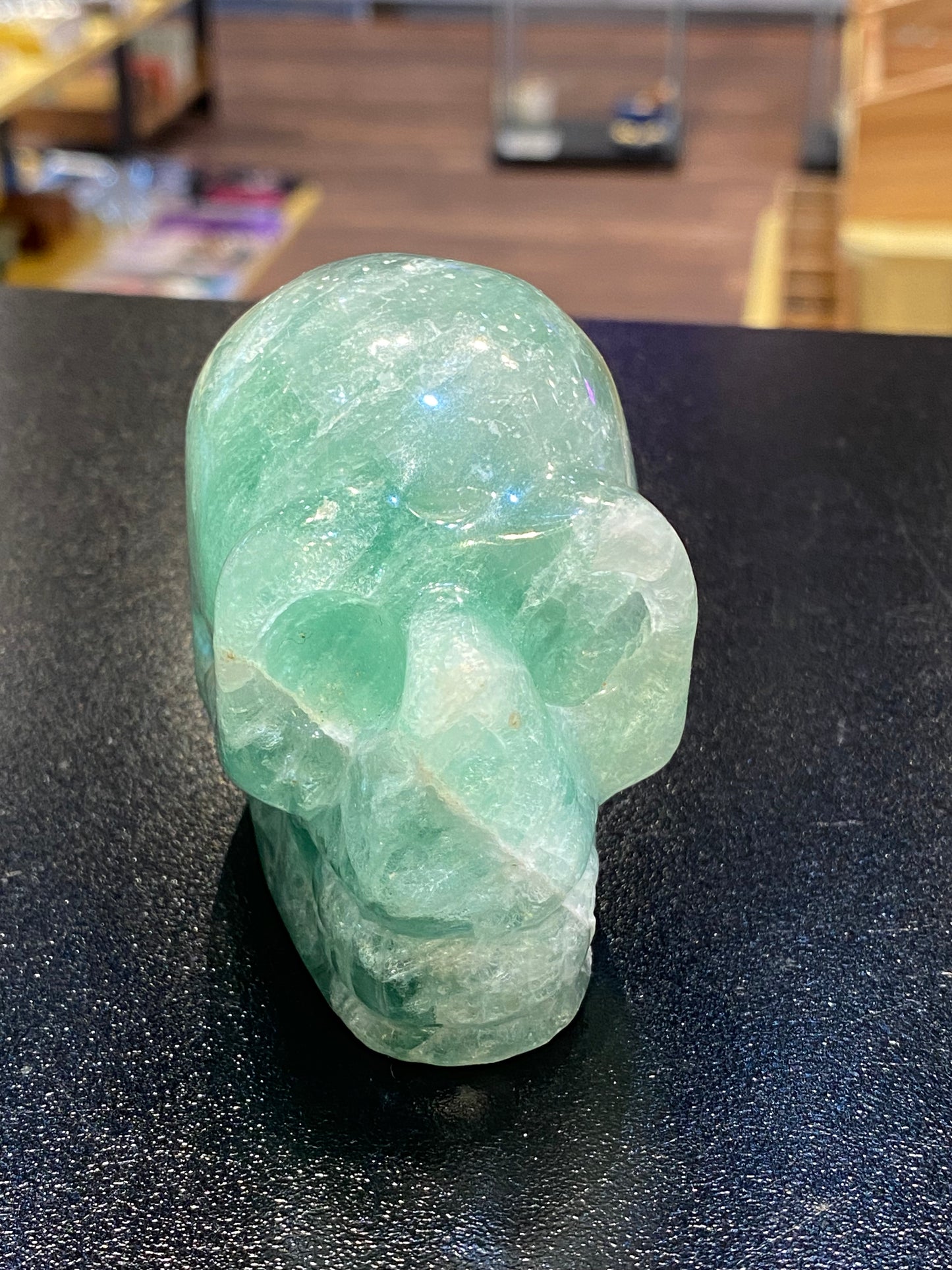 Polished Natural Hand Carved Fluorite Skull Large