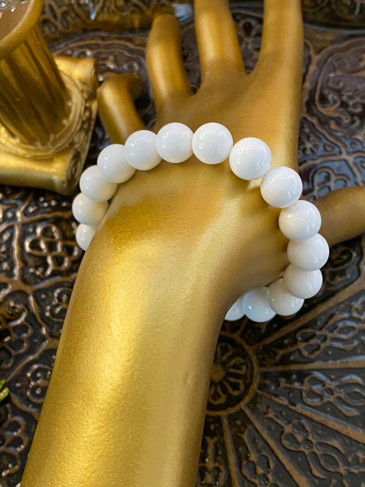 White Jade Beaded String Bracelet 10mm