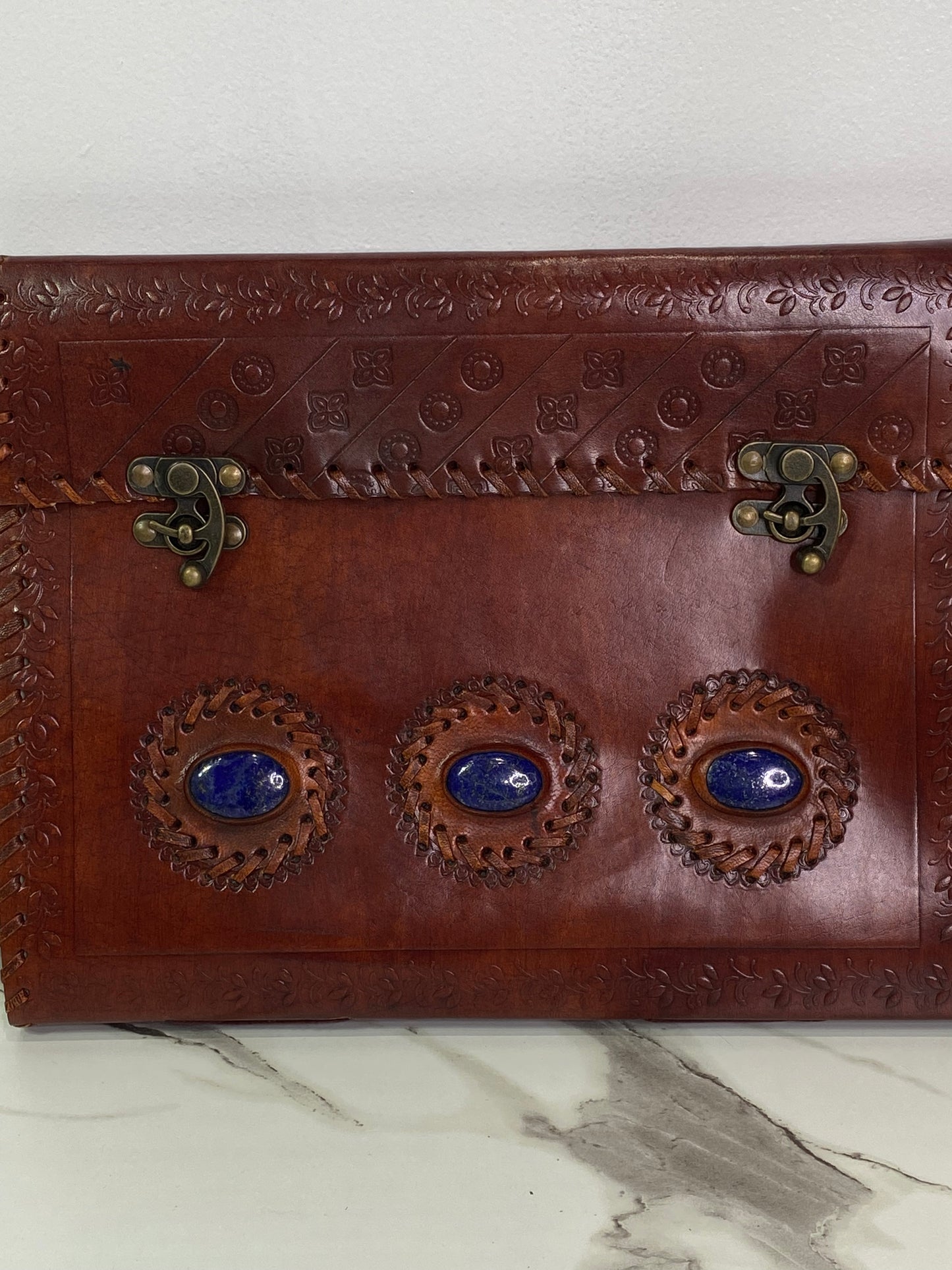 10" x 13" 3 Lapis Stone leather blank book w/ latch - Healing Lotus Shop