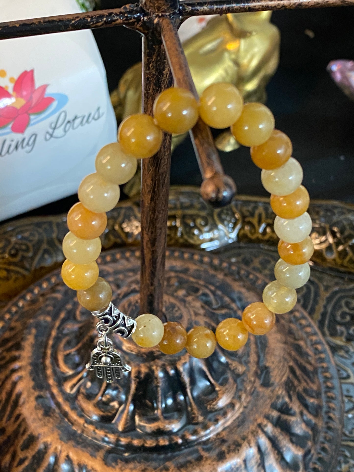 Yellow Aventurine Gemstone Bracelet With Hamsa Charm