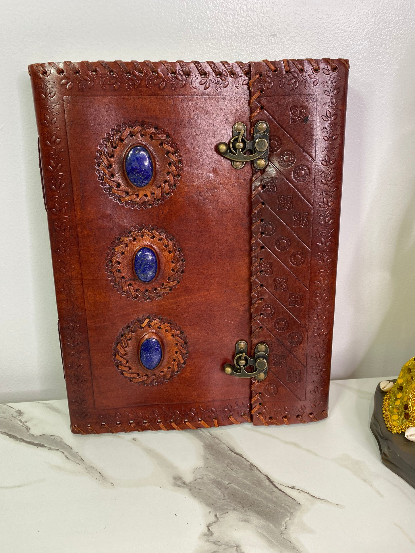 10" x 13" 3 Lapis Stone leather blank book w/ latch - Healing Lotus Shop