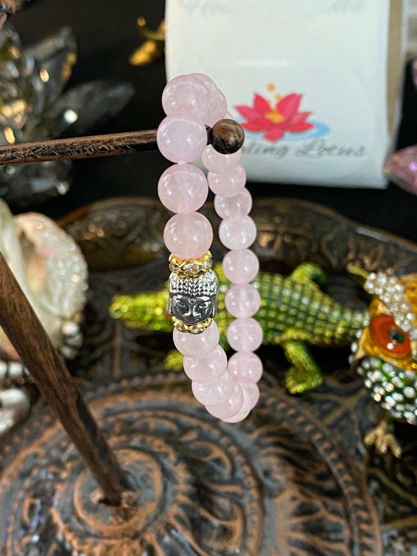 Rose Quartz Gemstone Bracelet with Buddha Charm