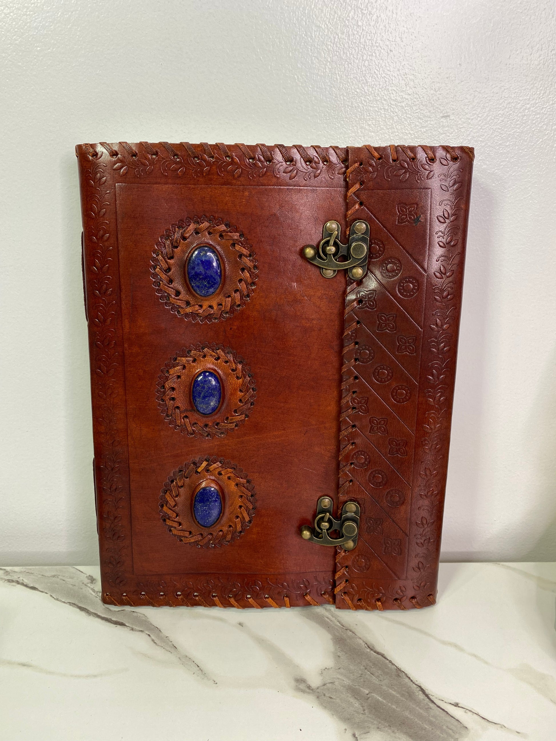 10" x 13" 3 Lapis Stone leather blank book w/ latch - Healing Lotus Shop