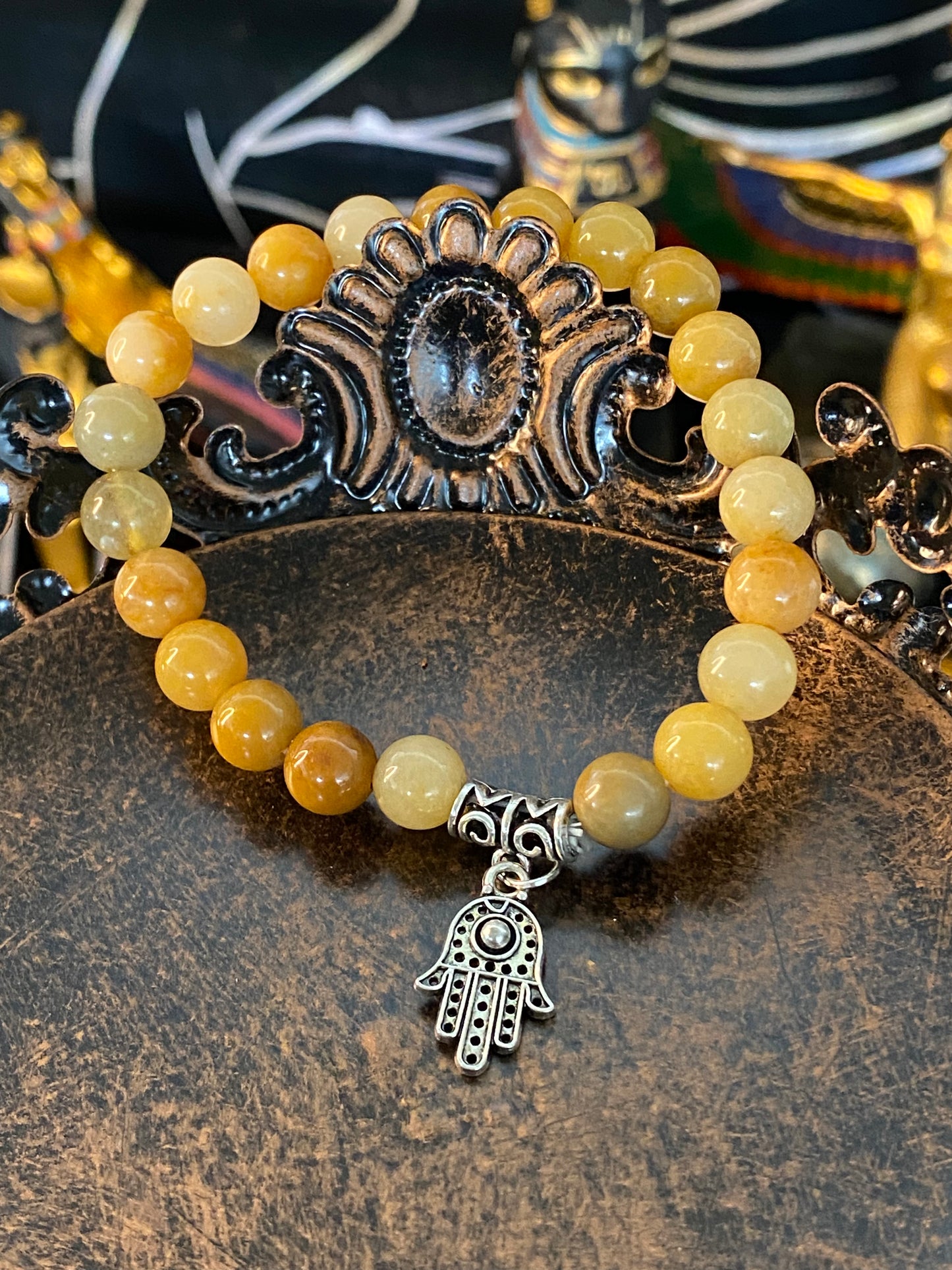 Yellow Aventurine Gemstone Bracelet With Hamsa Charm