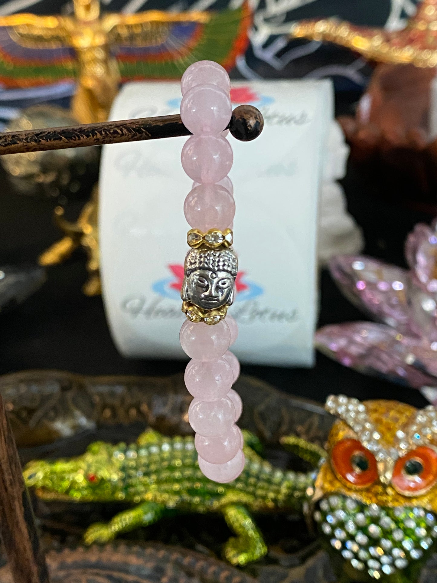 Rose Quartz Gemstone Bracelet with Buddha Charm