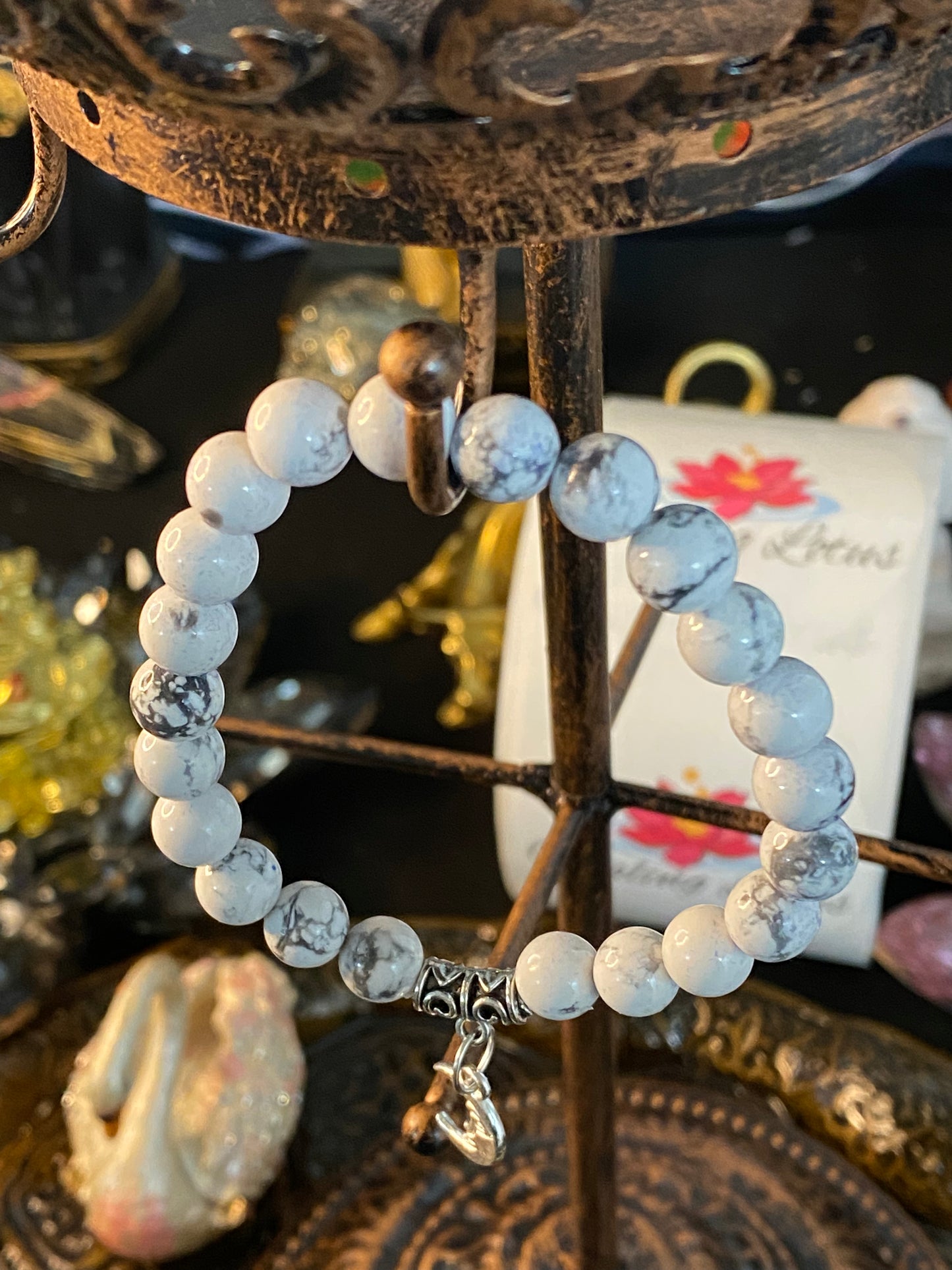 Howlite Gemstone Bracelet With Crescent Moon Charm