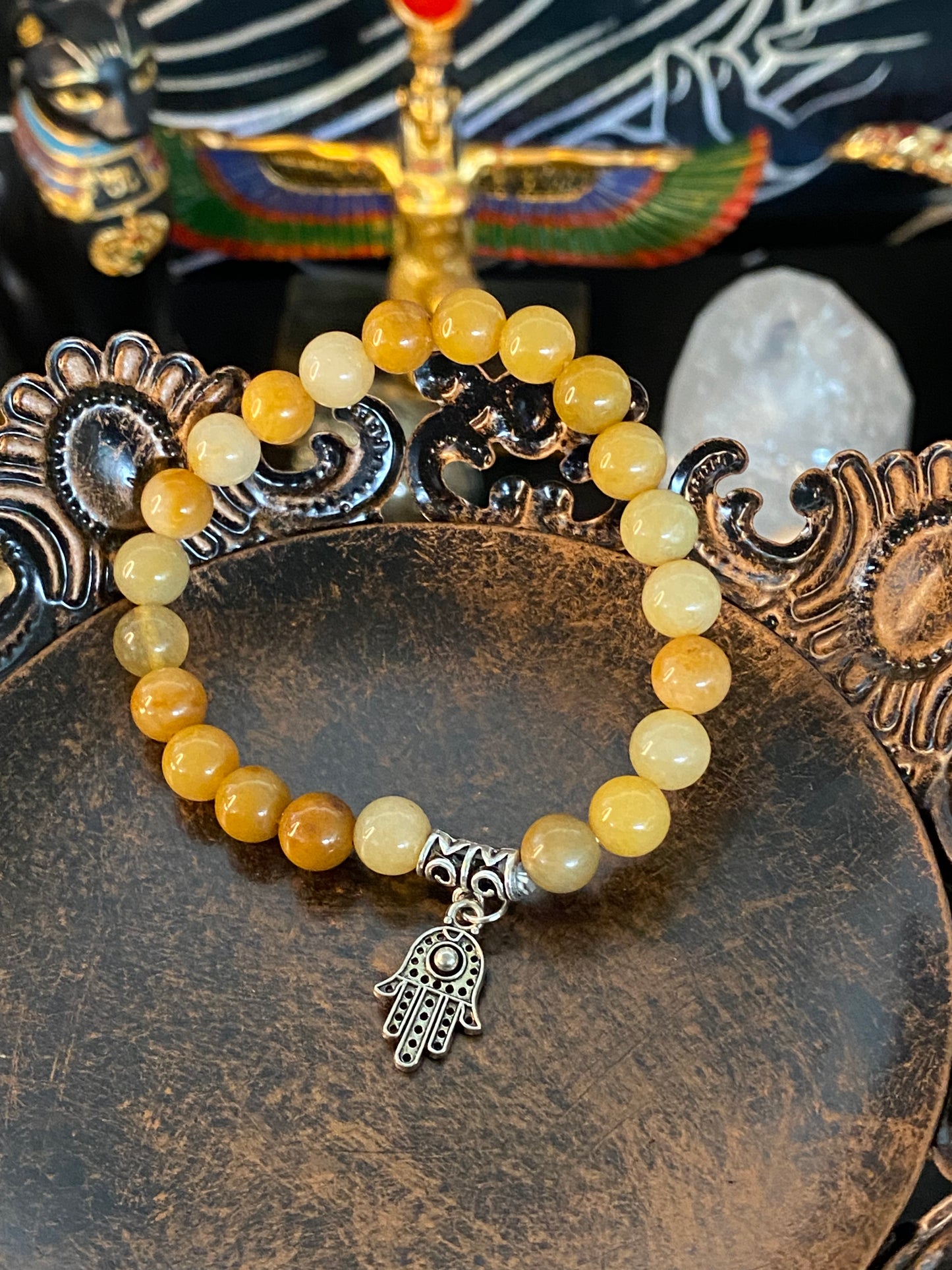 Yellow Aventurine Gemstone Bracelet With Hamsa Charm