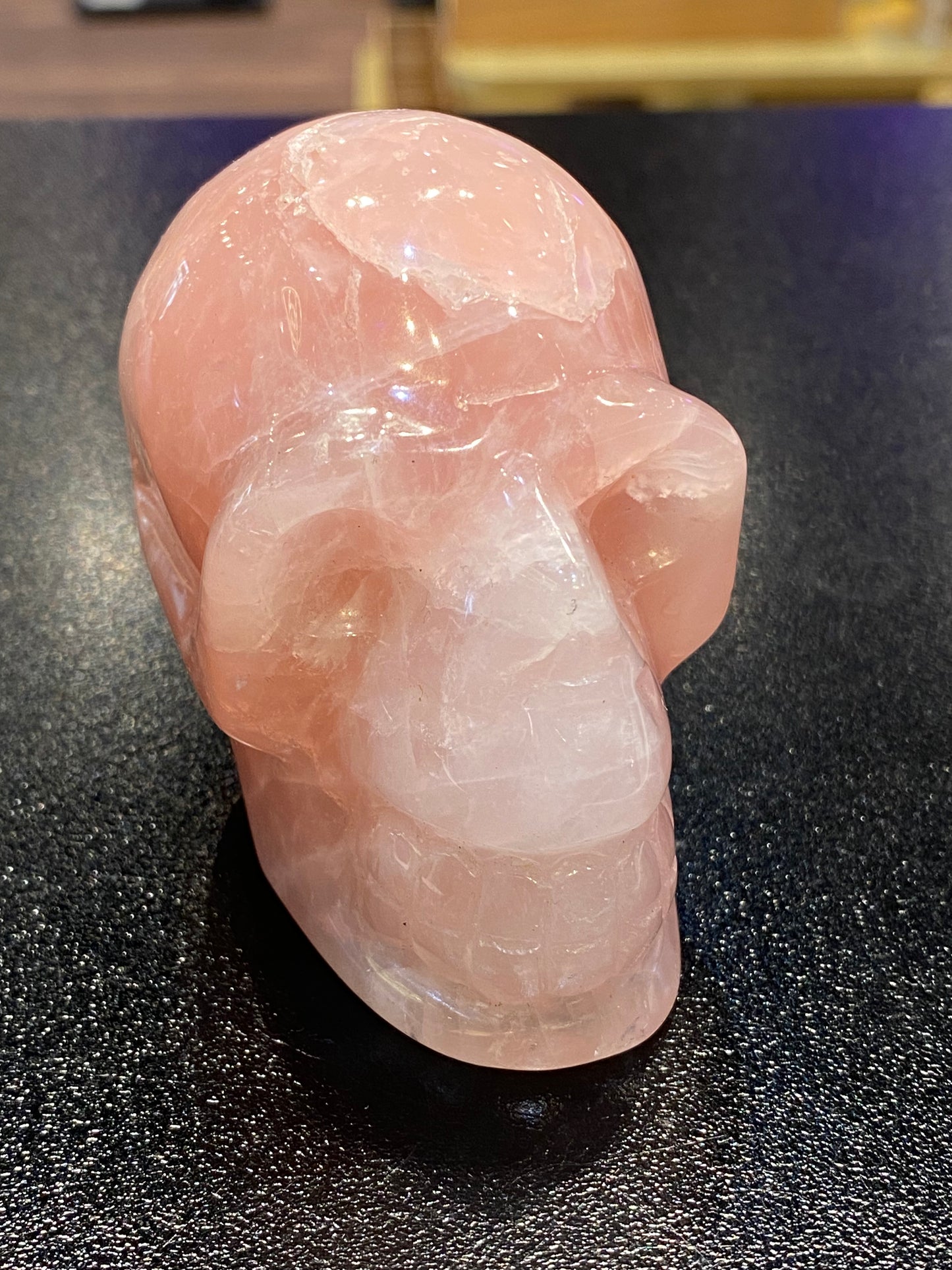 Polished Natural Hand Carved Rose Quartz Skull