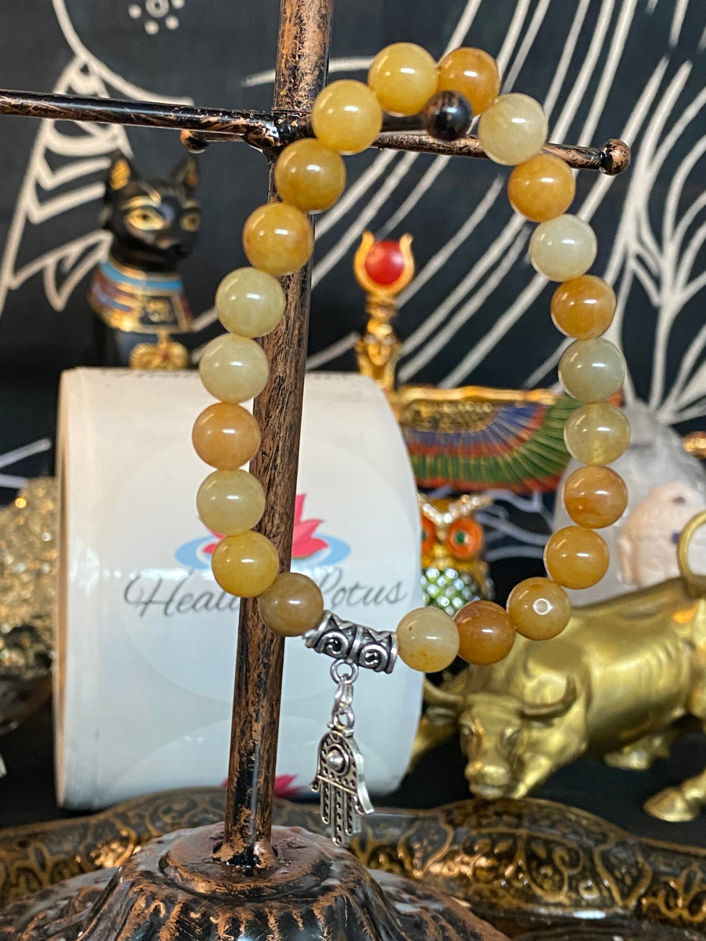 Yellow Aventurine Gemstone Bracelet With Hamsa Charm