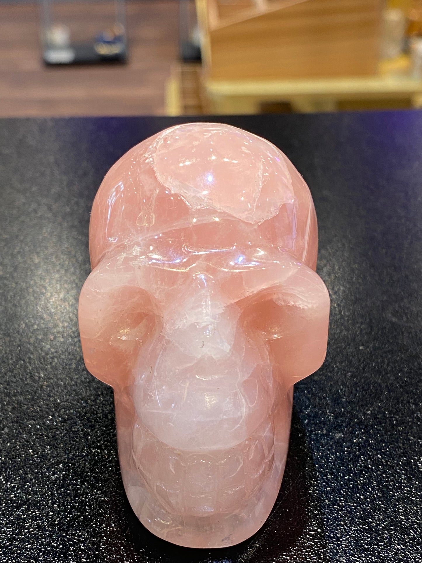 Polished Natural Hand Carved Rose Quartz Skull