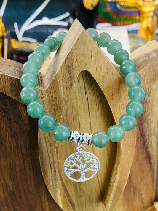 Green Aventurine Gemstone Bracelet With Tree Of Life Charm