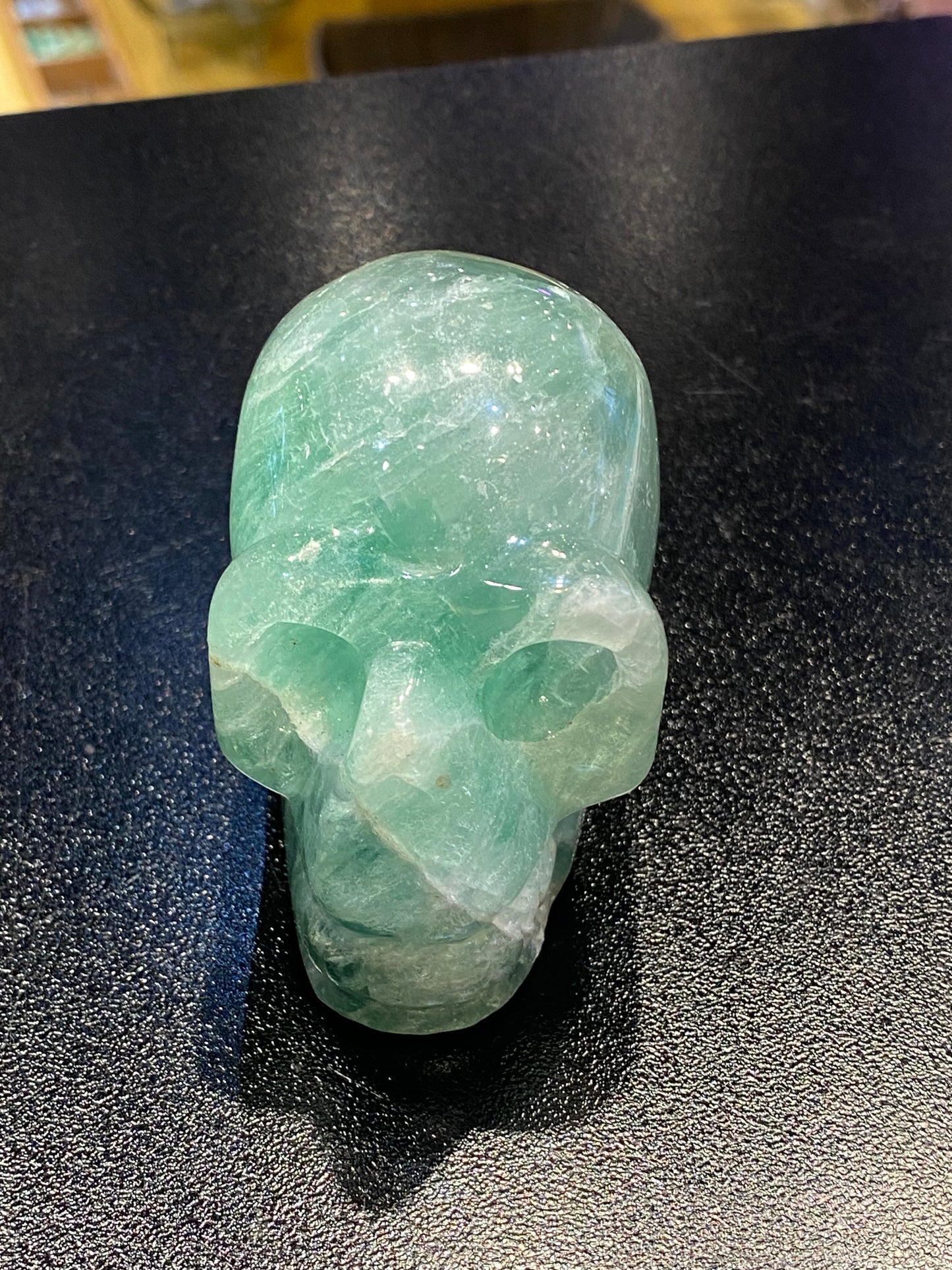 Polished Natural Hand Carved Fluorite Skull Large