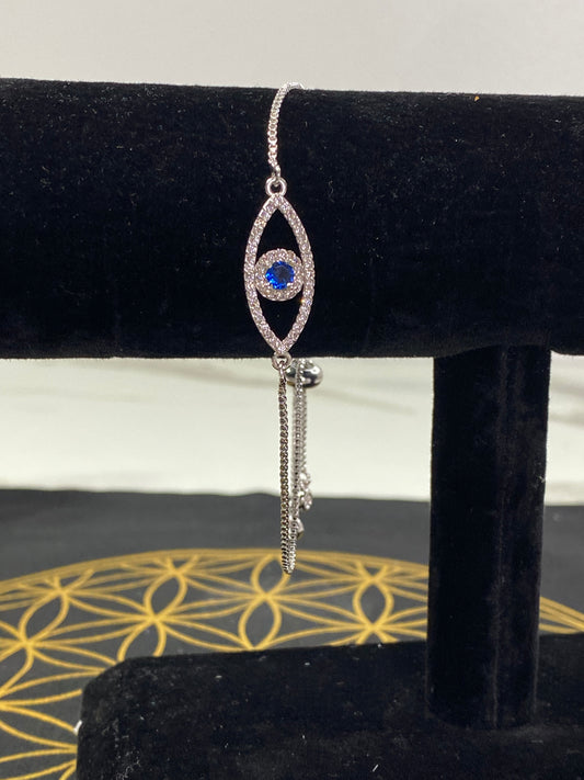 Silver Dainty Evil Eye with Sapphire Blue Stone