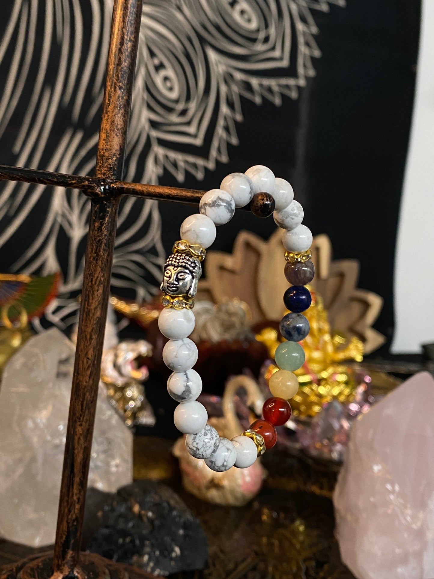 Howlite Chakra Gemstone Bracelet with Buddha Charm