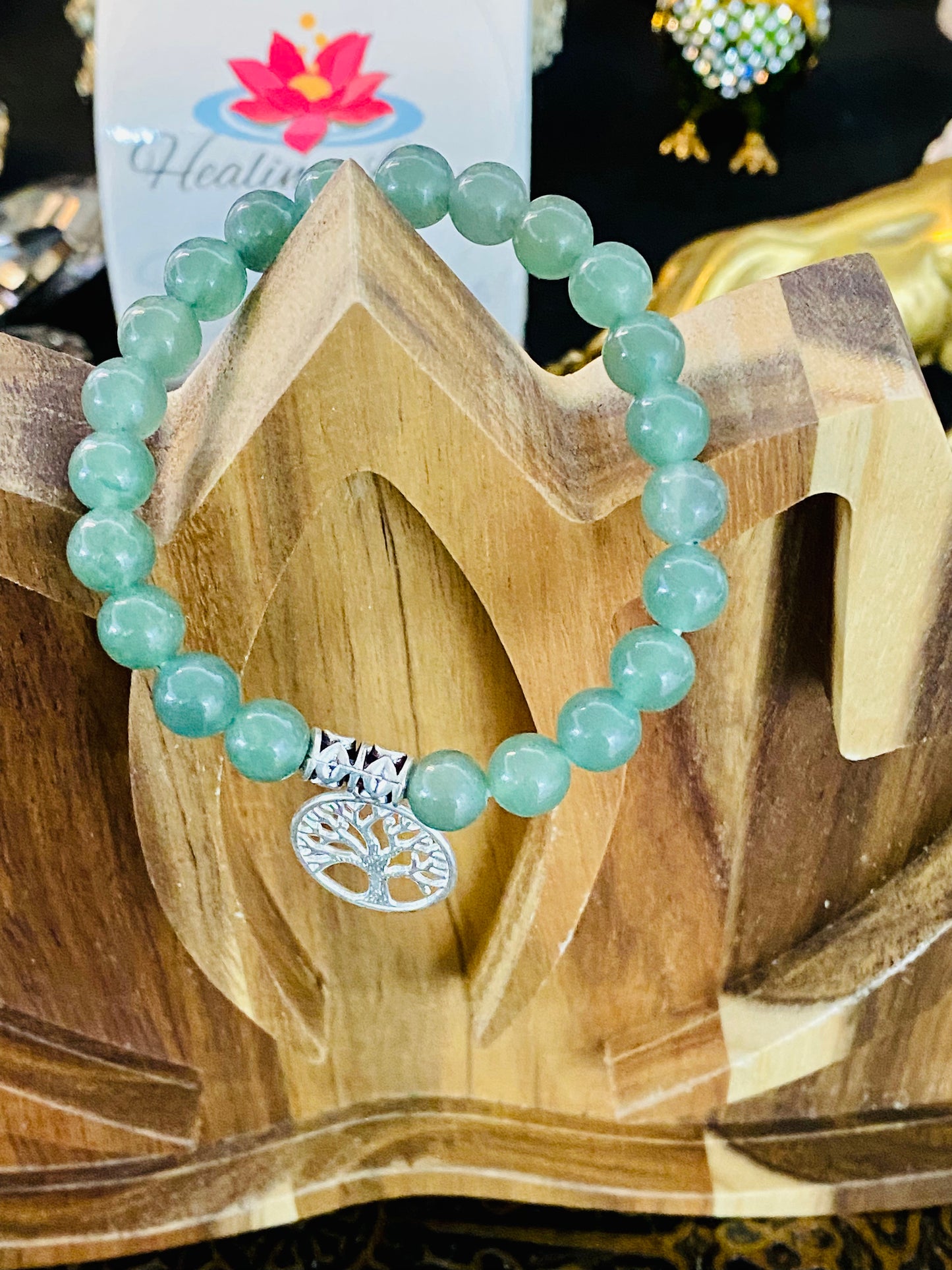 Green Aventurine Gemstone Bracelet With Tree Of Life Charm