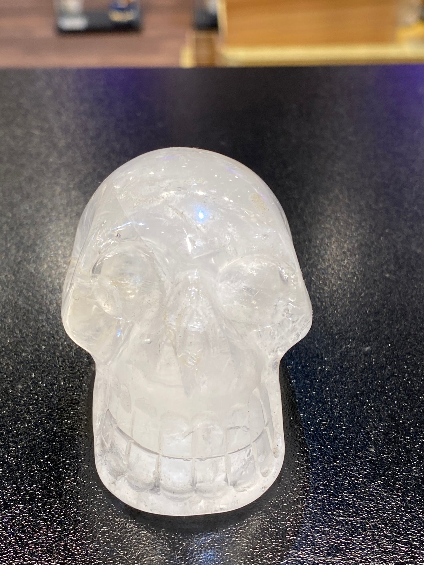 Polished Natural Hand Carved Clear Quartz Skull