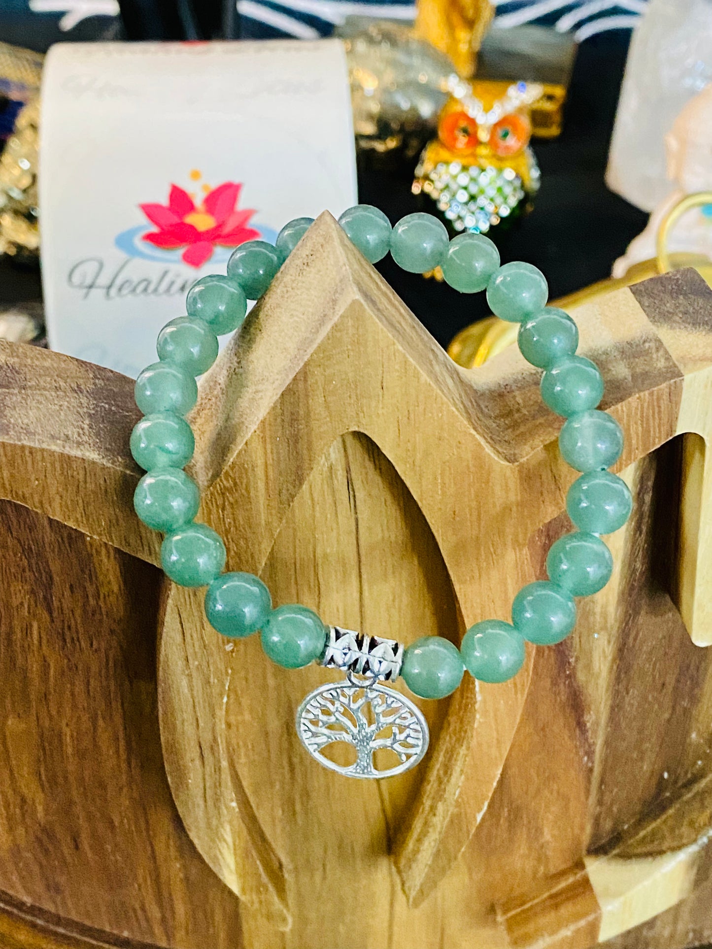 Green Aventurine Gemstone Bracelet With Tree Of Life Charm