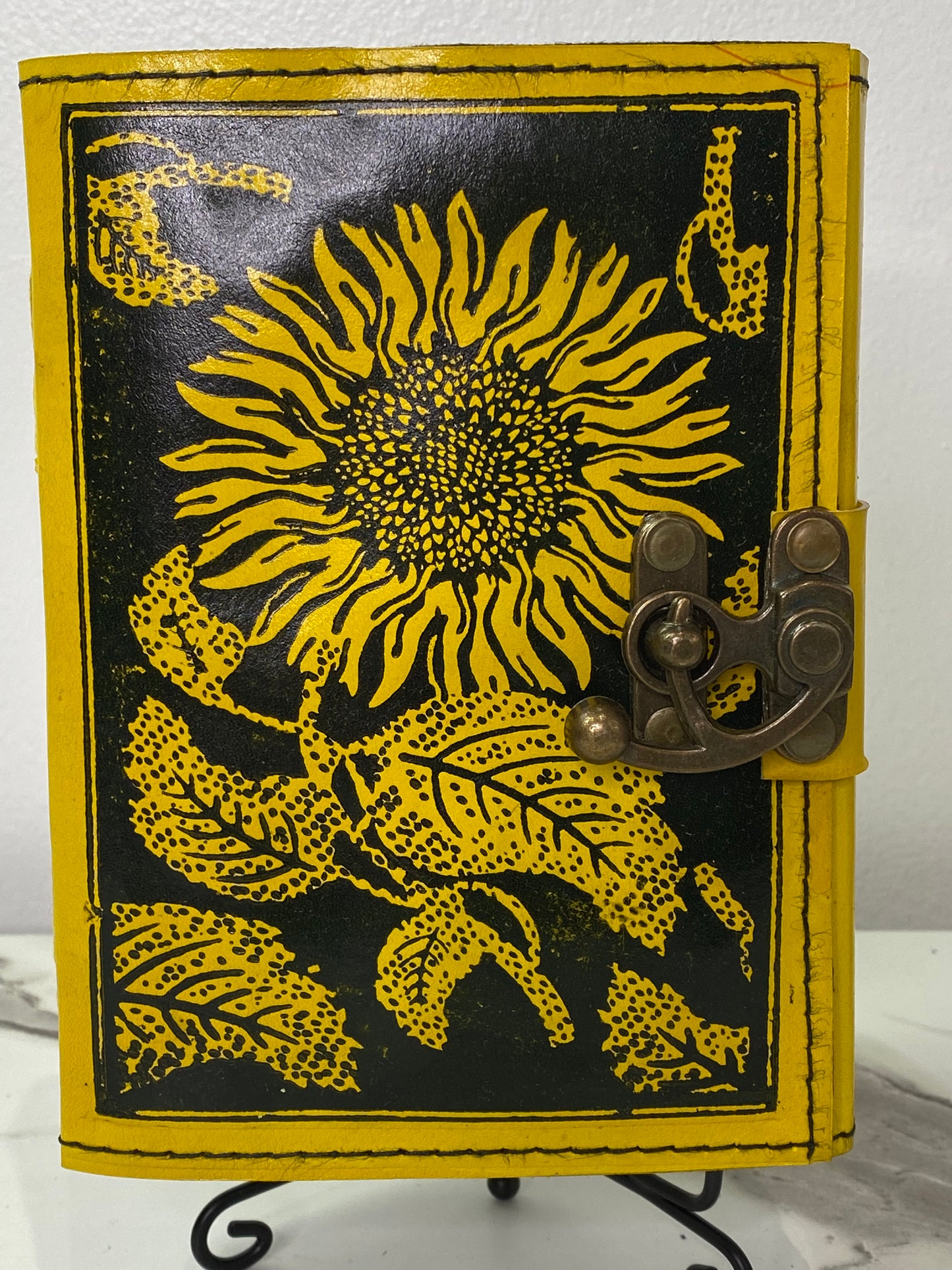 Sunflower leather blank book w/ latch