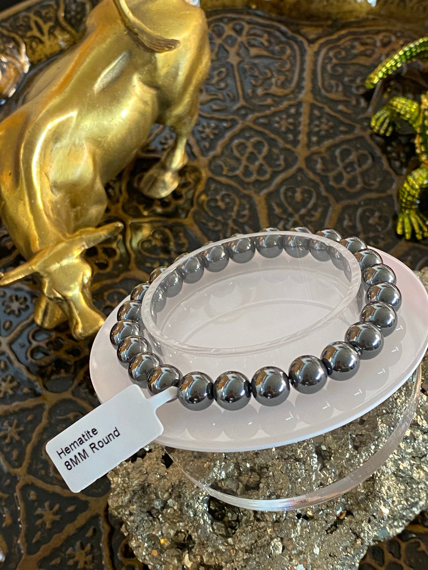 Hematite Round Beaded String Bracelet 8mm healing lotus shop