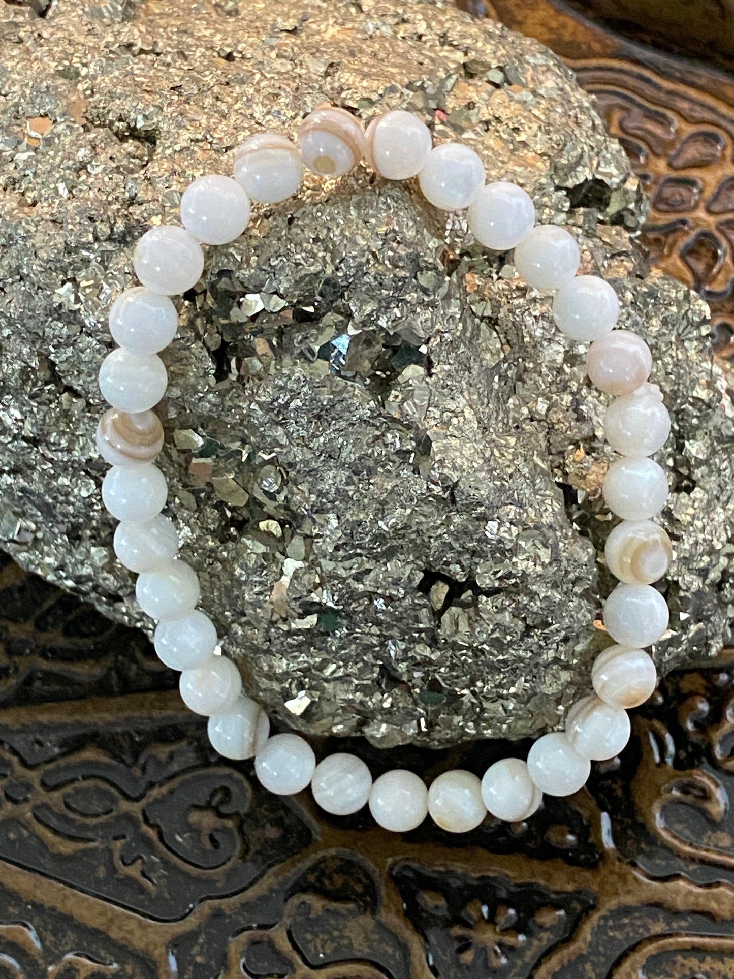 White Banded Agate Beaded Gemstone Bracelet