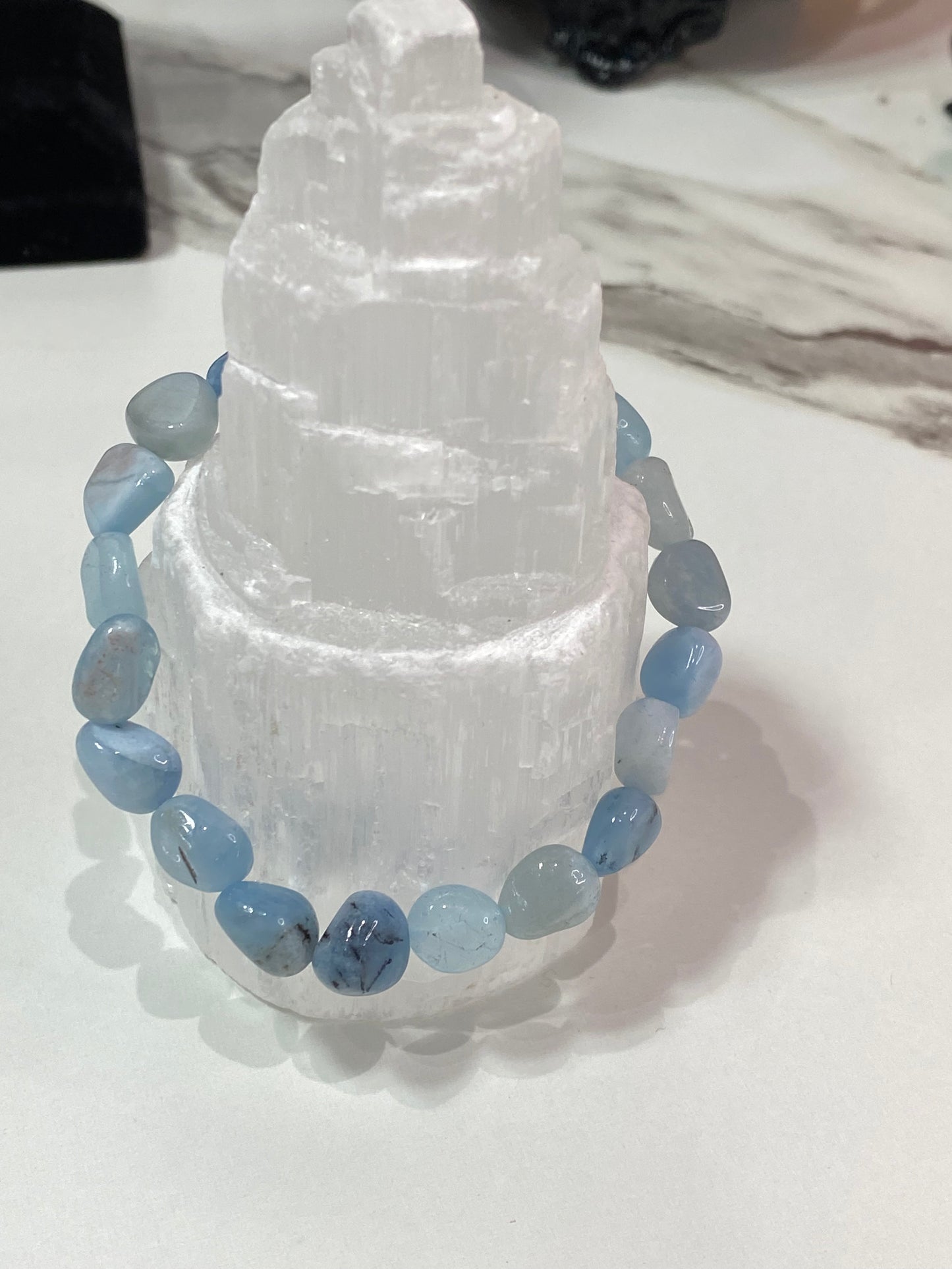 Aquamarine Free-Form Tumbled Chips Beaded Bracelet - Healing Lotus Shop